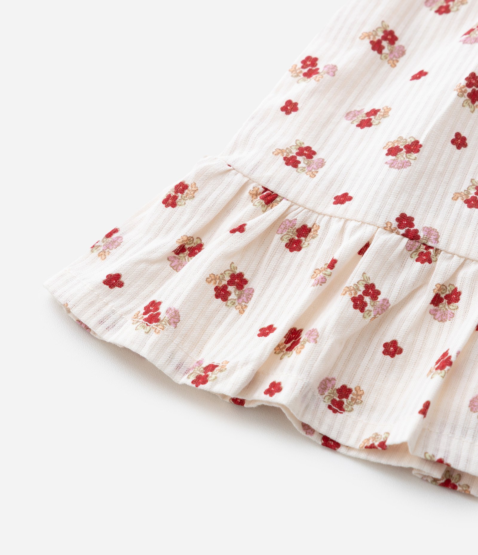 Vestido Infantil em Tricoline com Estampa Floral e Calcinha - Tam 3 a 18 Meses Bege 7