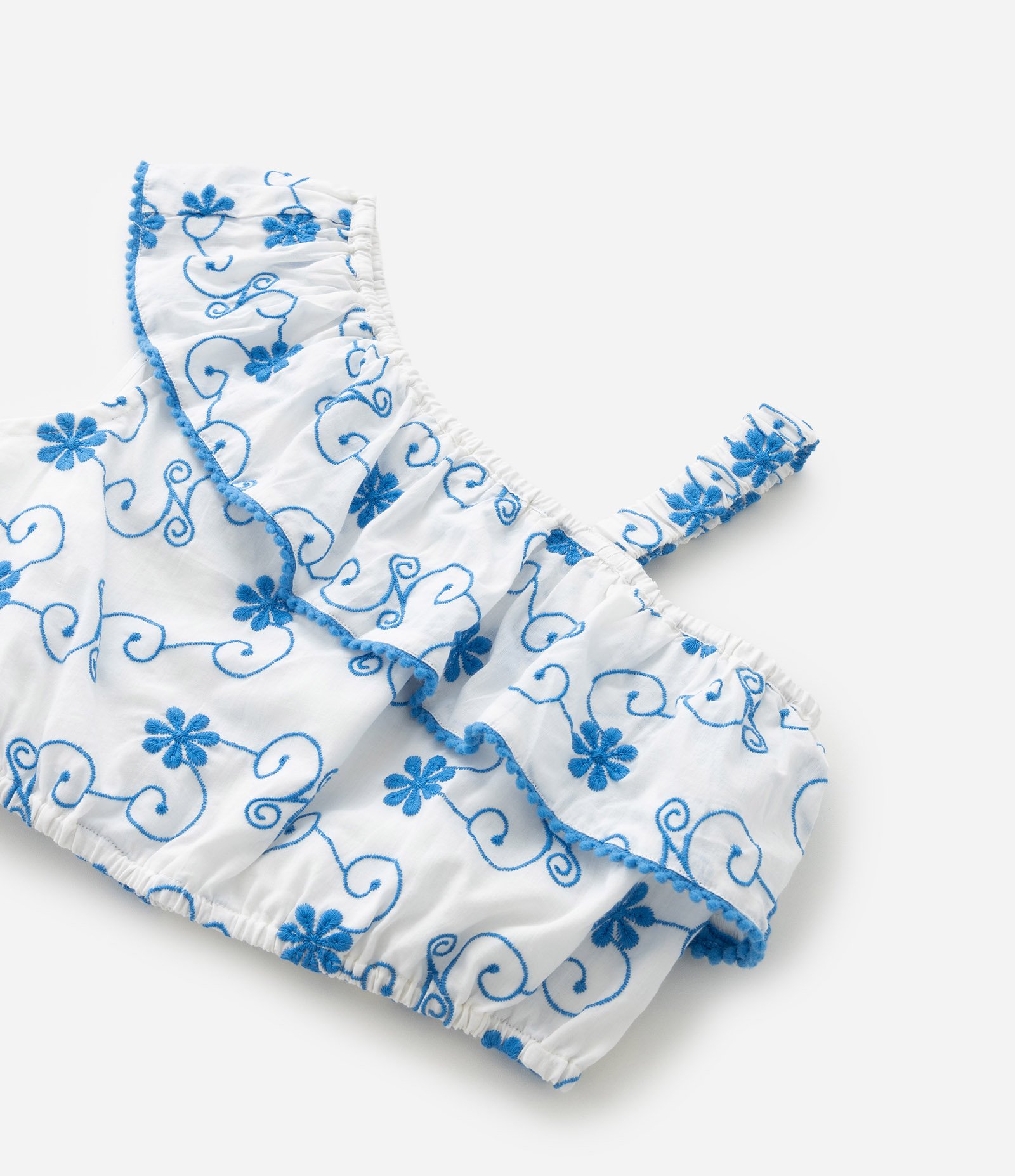 Blusa Cropped Infantil Ombro Só com Estampa Bordada - Tam 5 a 14 Anos Branco 6