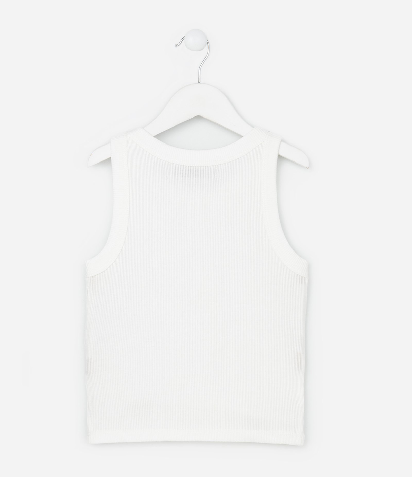 Camiseta Regata Infantil em Ribana com Cava Americana e Aplicação de Brilhos - Tam 5 a 14 Anos Branco 2