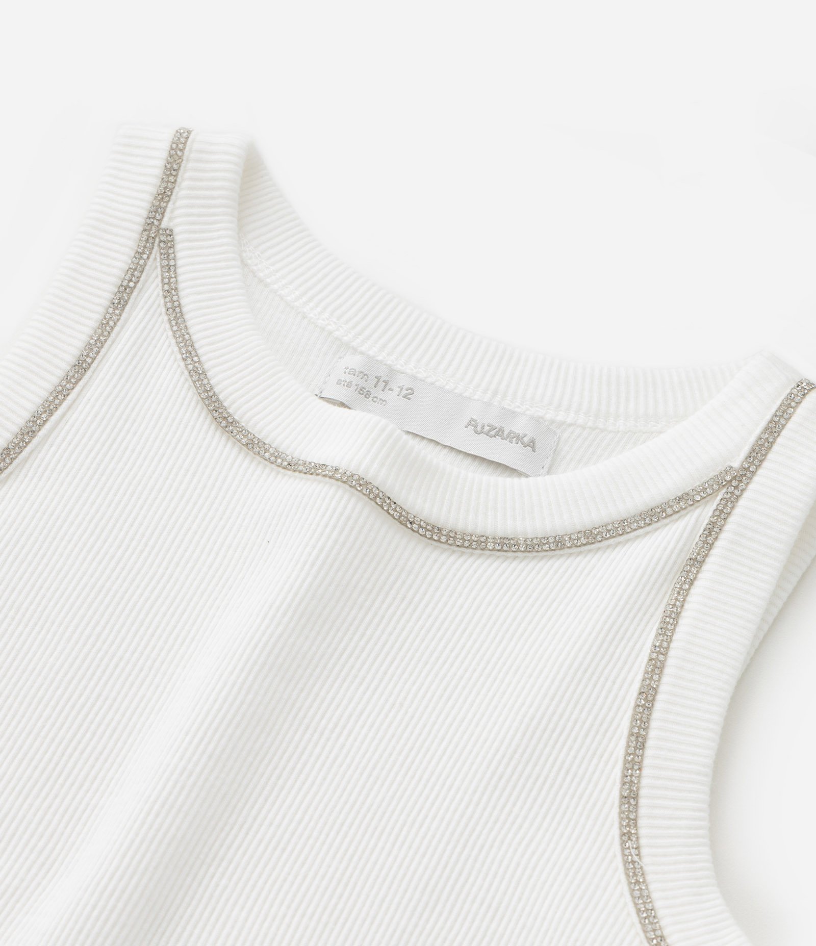 Camiseta Regata Infantil em Ribana com Cava Americana e Aplicação de Brilhos - Tam 5 a 14 Anos Branco 4