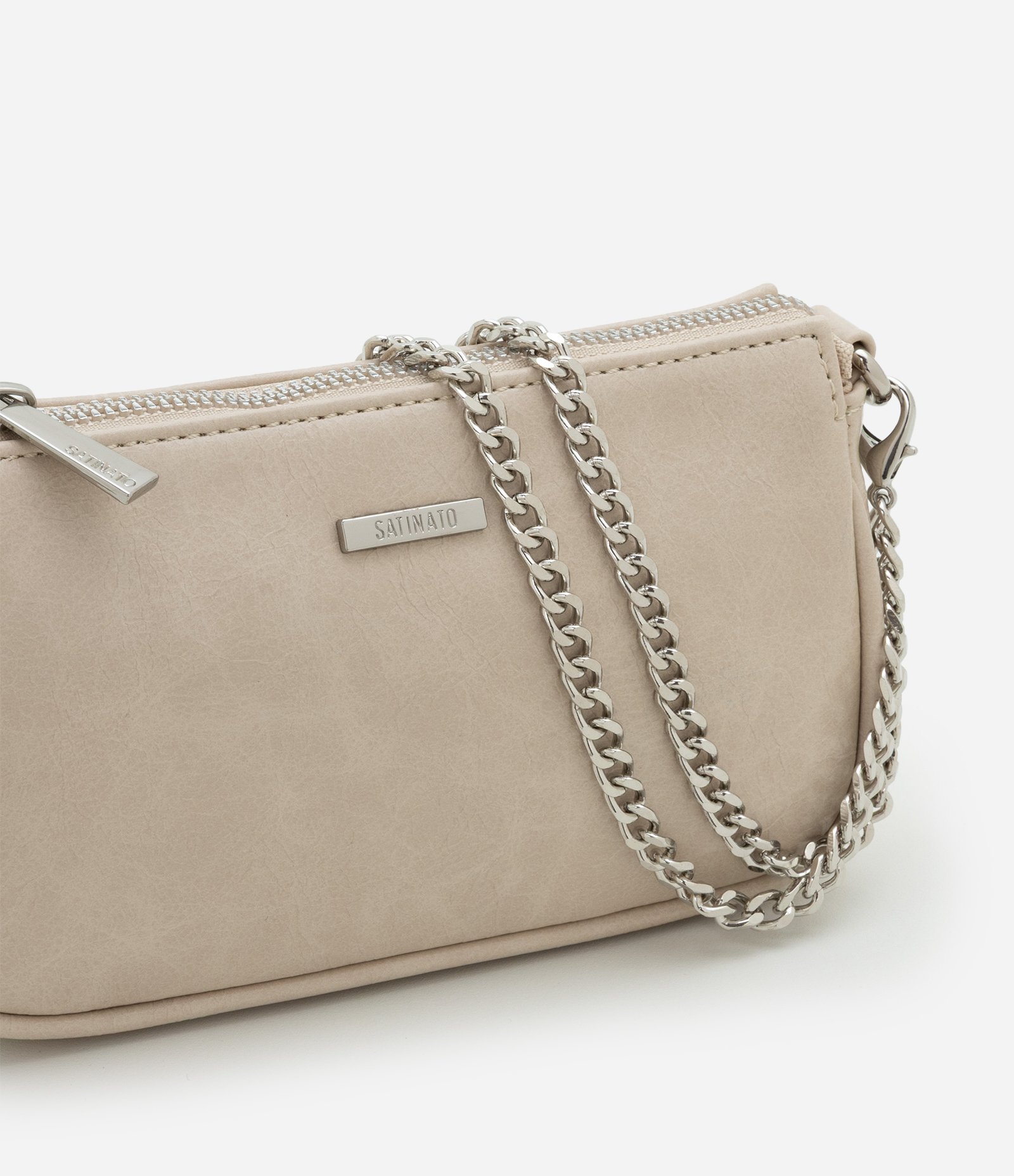 Bolsa Baguete Pequena em PU Glossy com Alças Removíveis Off White 6