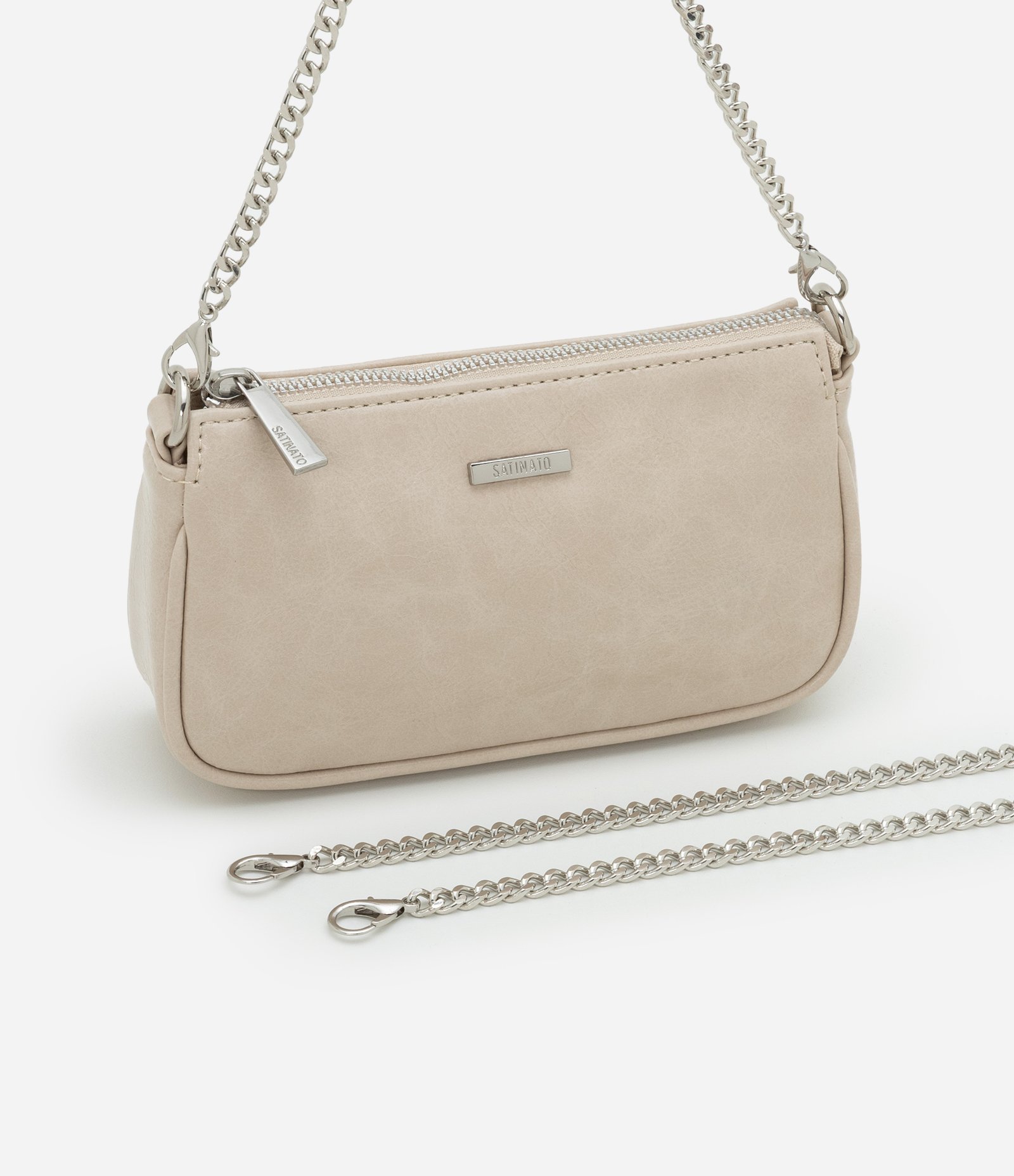 Bolsa Baguete Pequena em PU Glossy com Alças Removíveis Off White 8