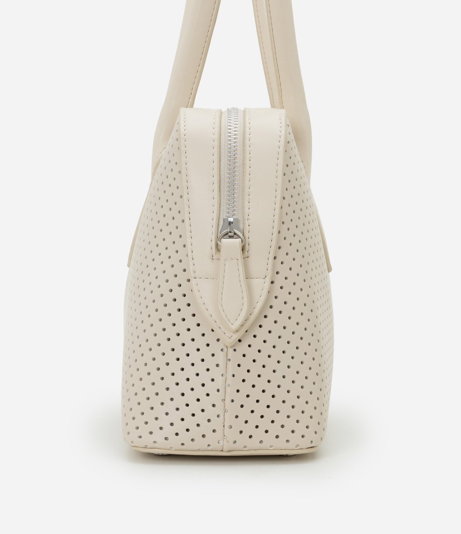 Bolsa Satchel com Textura de Furinhos e Recorte Arredondado Off White 3