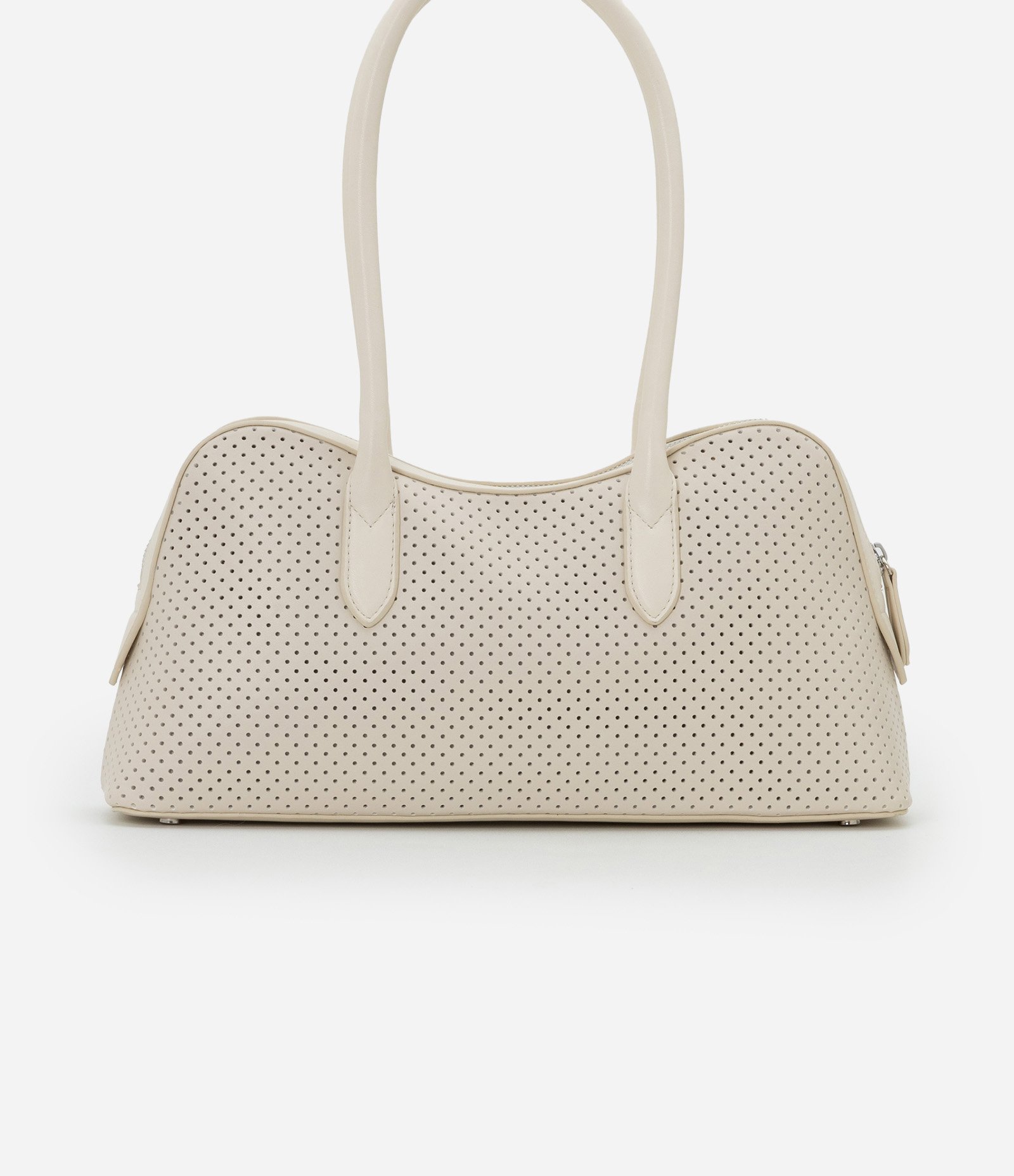 Bolsa Satchel com Textura de Furinhos e Recorte Arredondado Off White 4