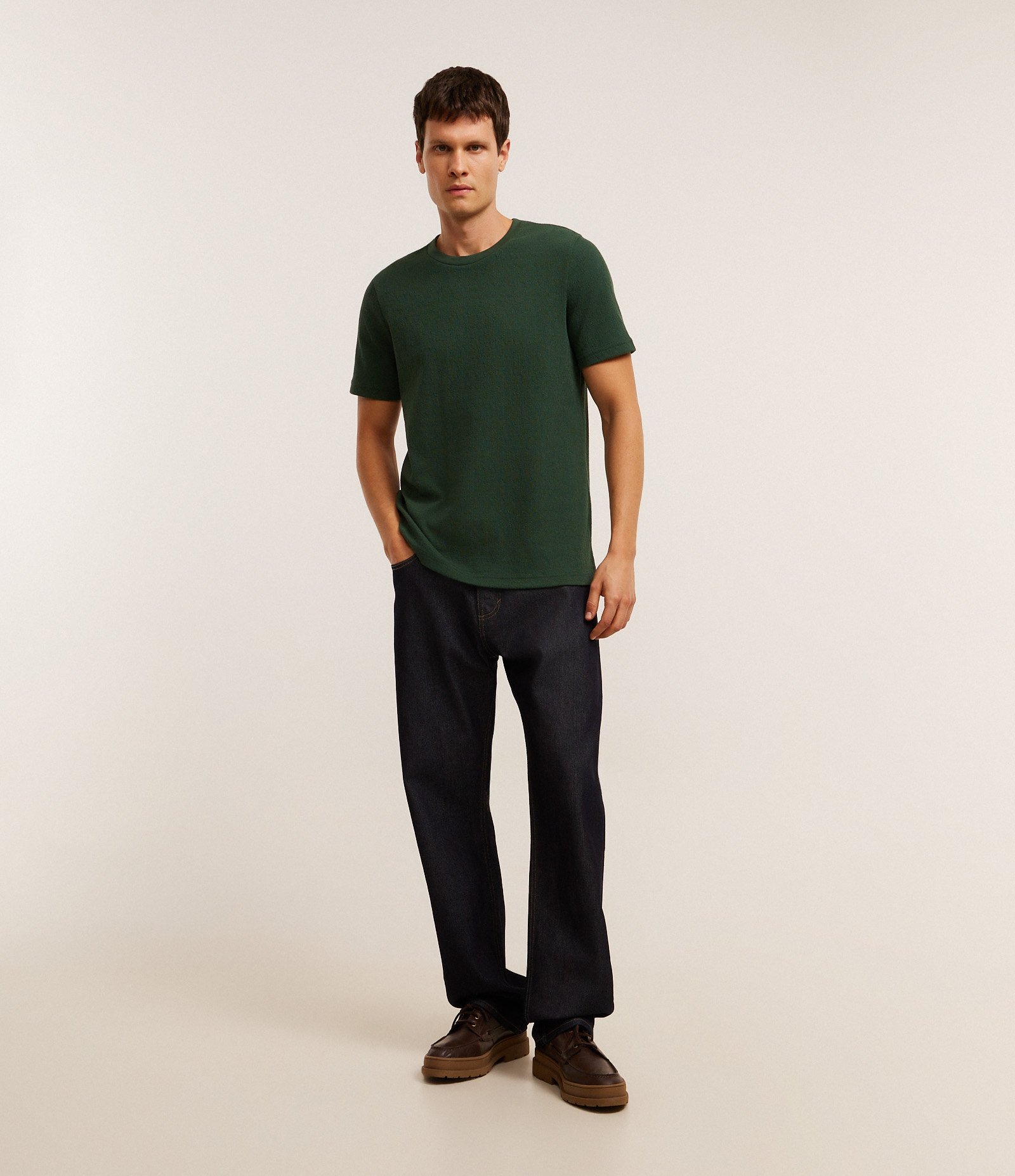 Camiseta Slim em Algodão Texturizada Verde 4