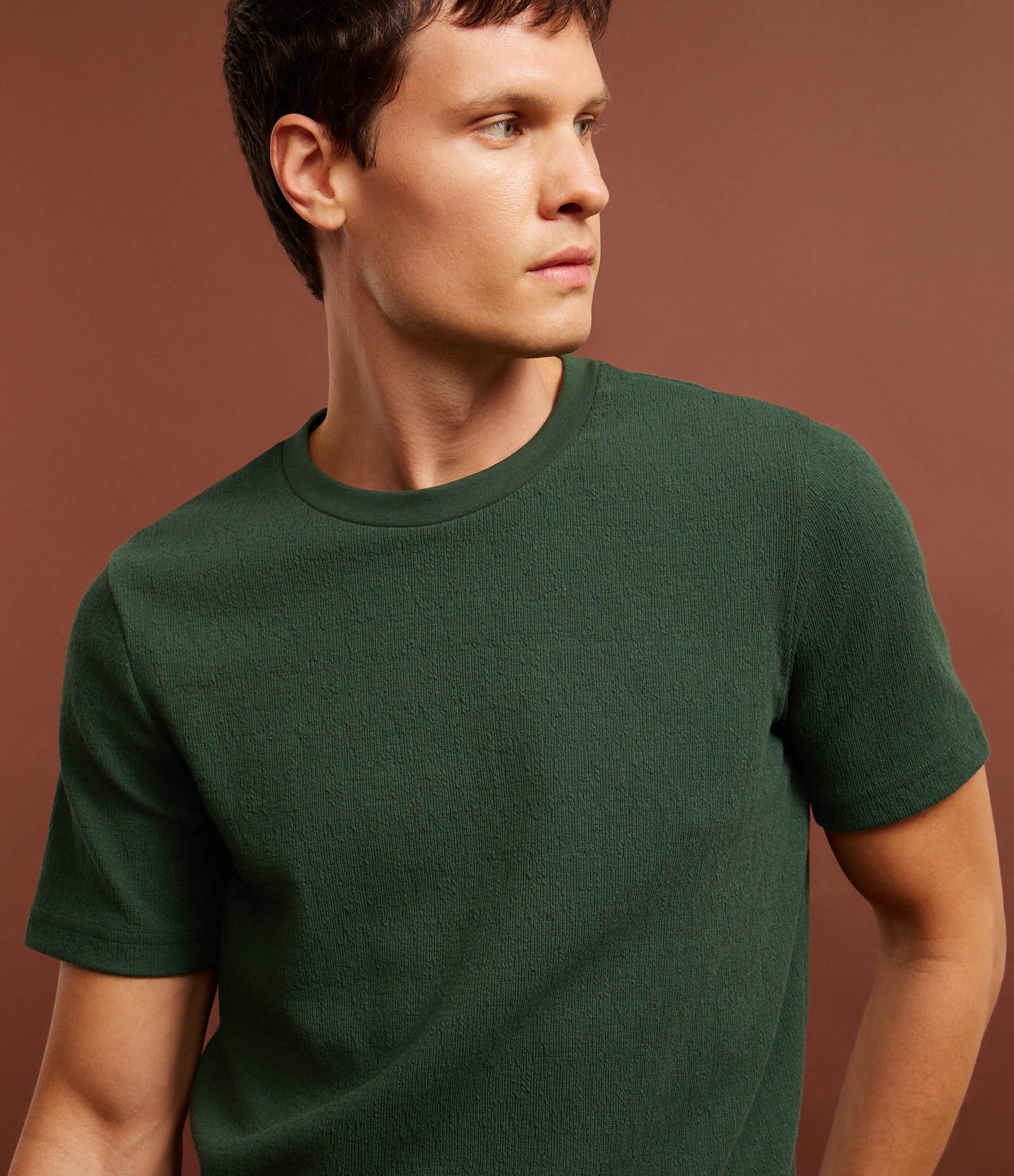 Camiseta Slim em Algodão Texturizada Verde 5