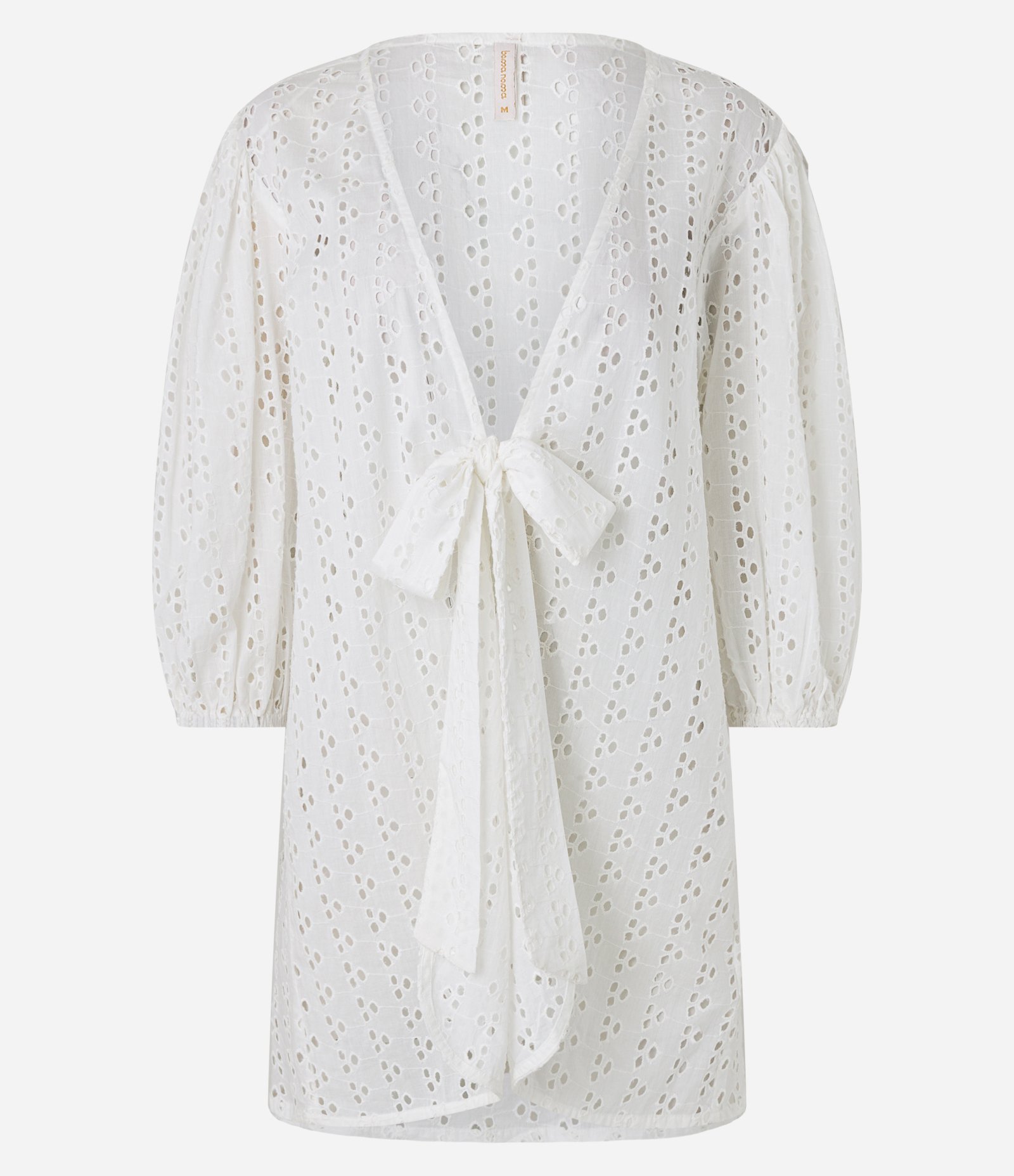 Saída de Praia Bata em Laise com Manga Bufante e Laço Frontal Branco 5