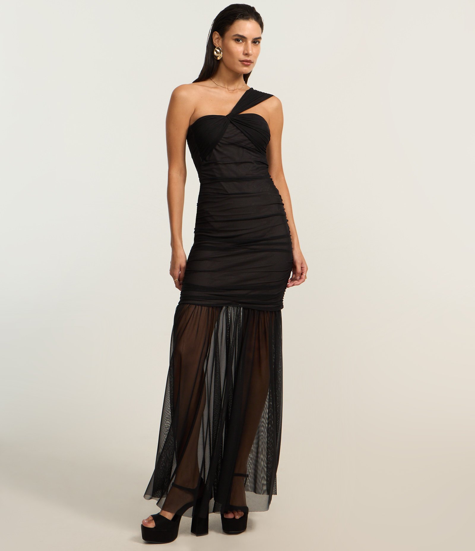 Body em Tule com Um Ombro Só e Nózinho no Busto Preto 4