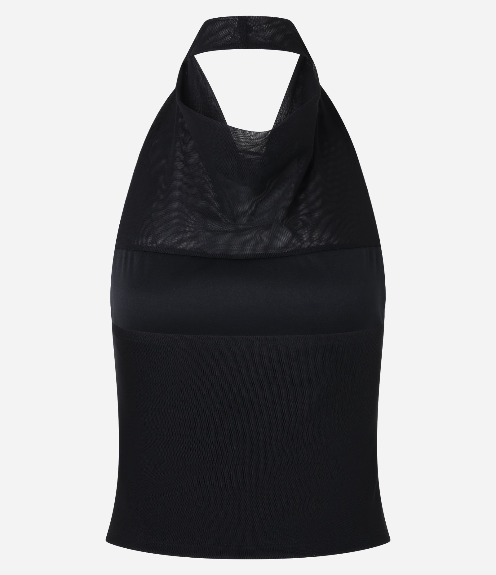Blusa em Tule Frente Única com Decote Degagê Preto 9
