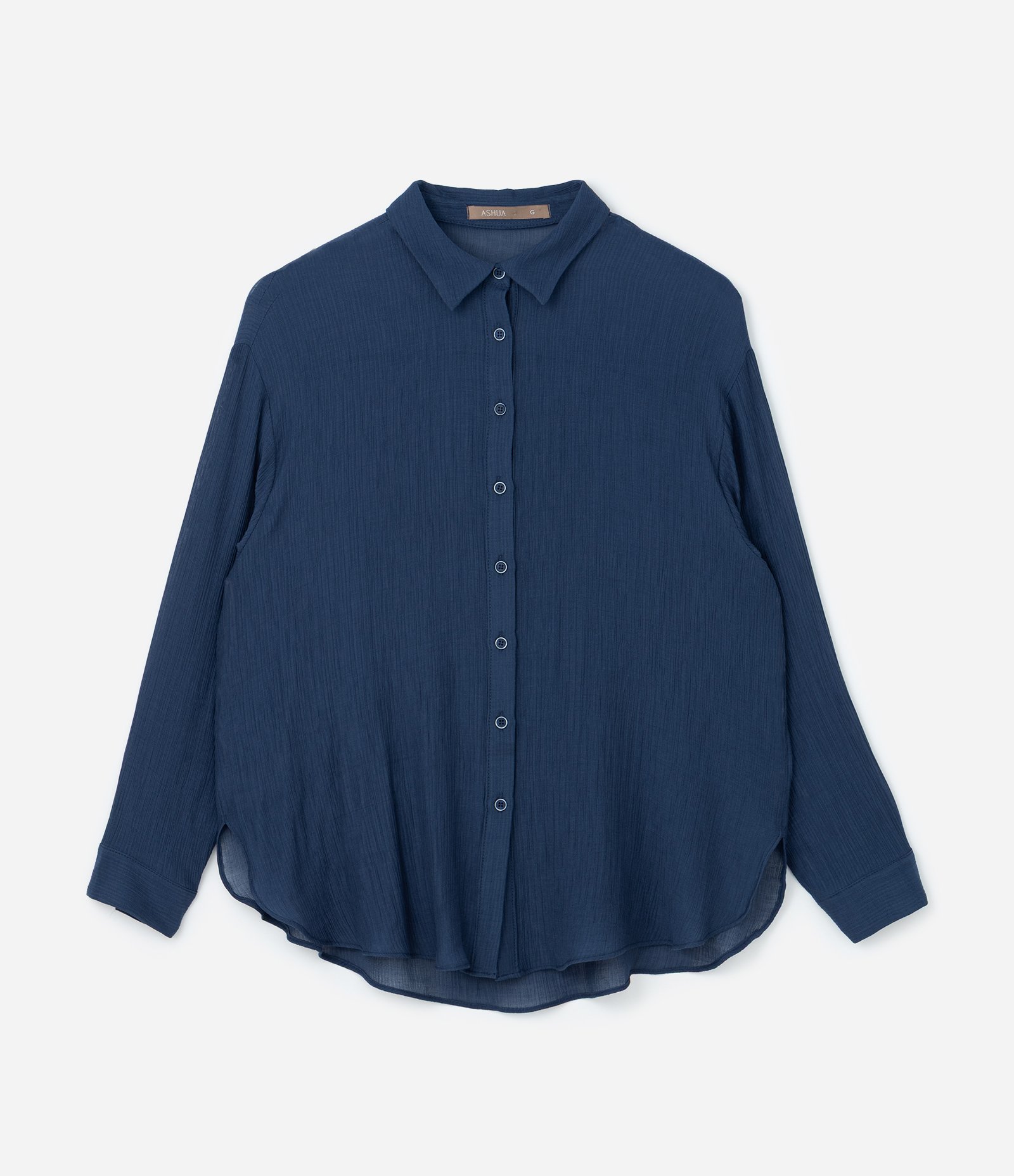 Camisa Alongada em Crepe com Textura Curve & Plus Size Azul 4