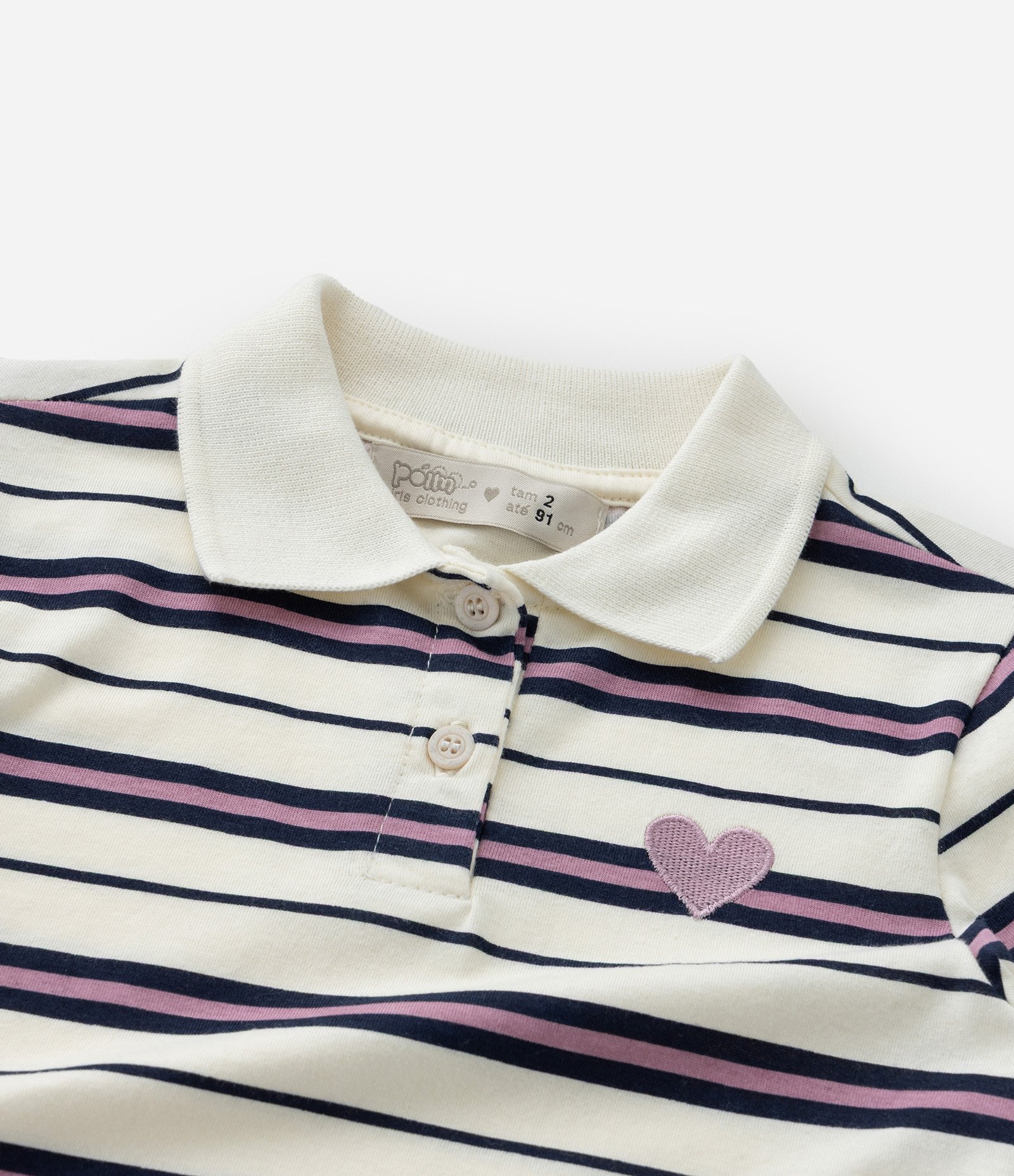 Blusa Infantil com Bordado Coração e Listras - Tam 1 a 6 Anos Bege 5