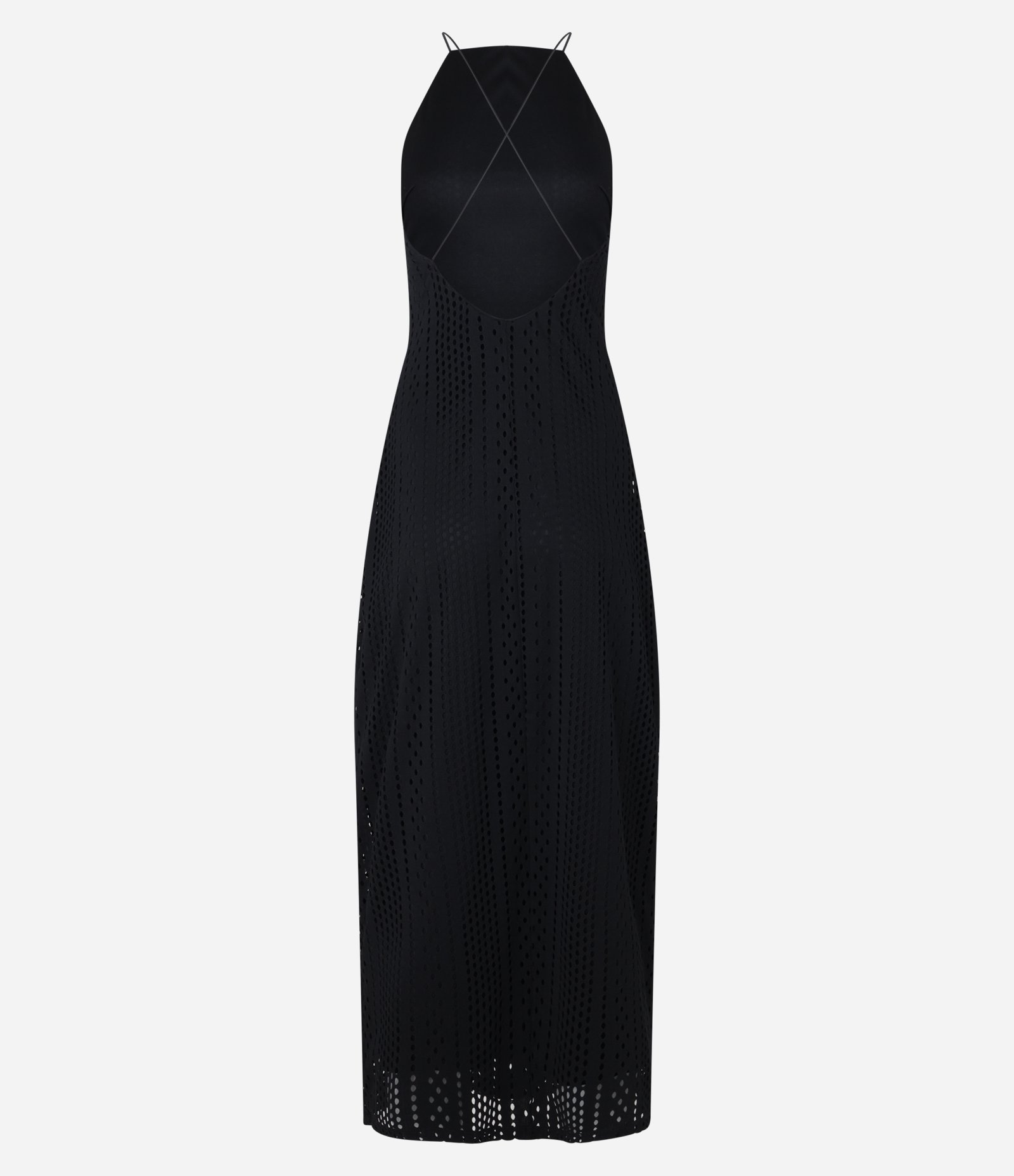Vestido New Midi com Textura Furadinha e Costas Abertas Preto 7