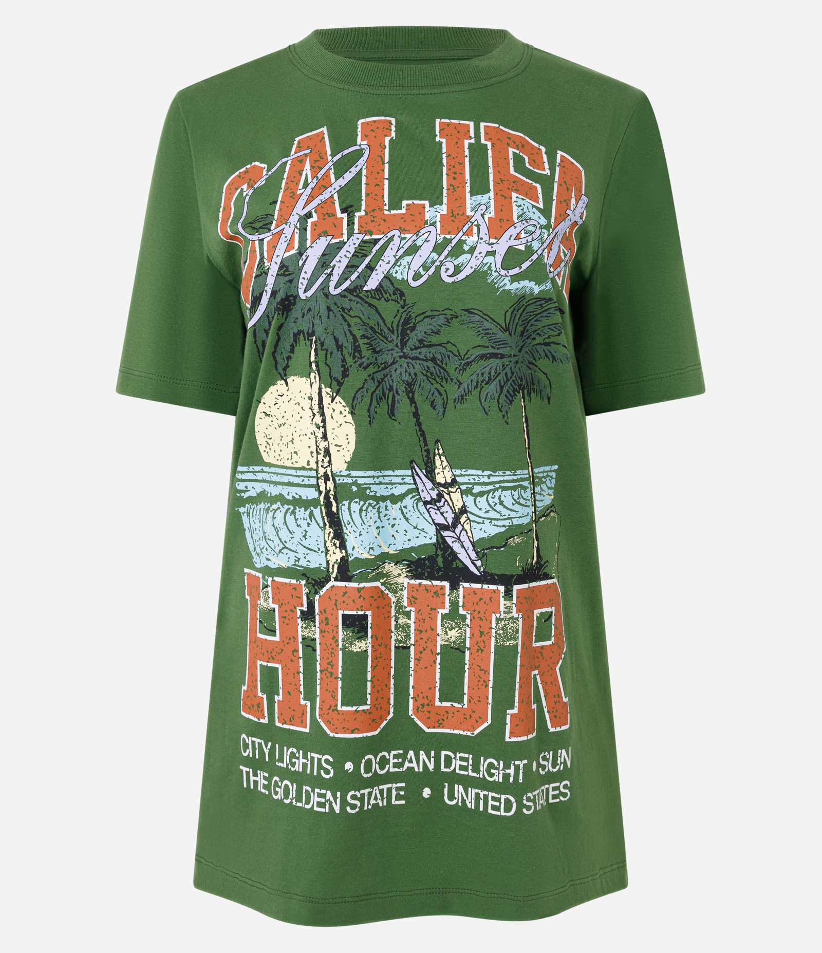 Camiseta Alongada em Algodão com Estampa Califa Verde 6