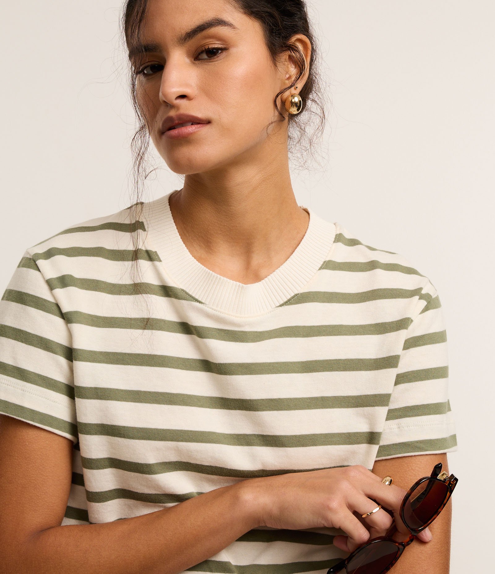 Camiseta Slim em Algodão Listrado com Gola Redonda 3