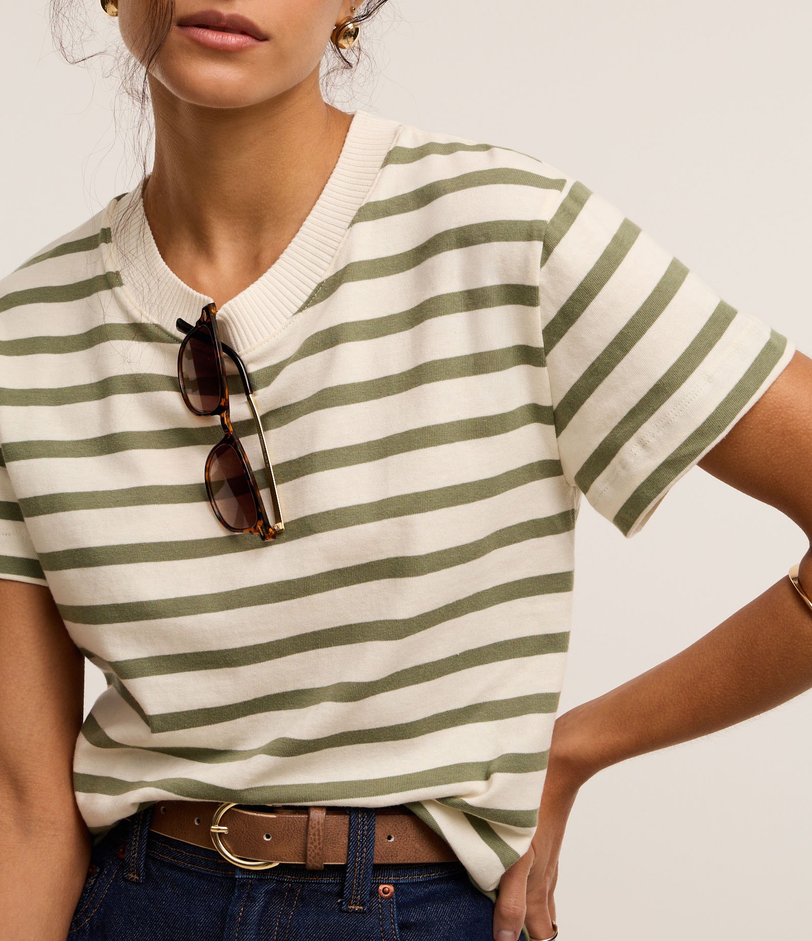 Camiseta Slim em Algodão Listrado com Gola Redonda 4