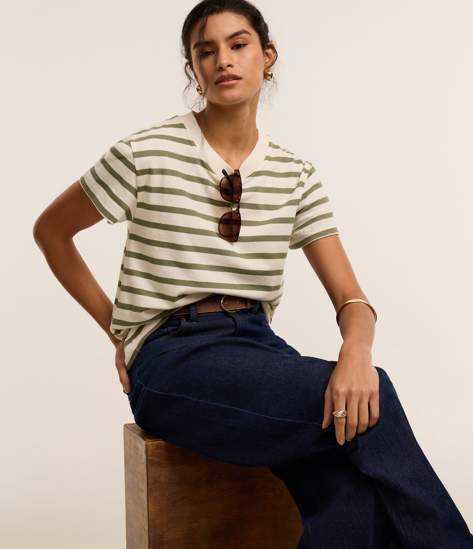 Camiseta Slim em Algodão Listrado com Gola Redonda 5