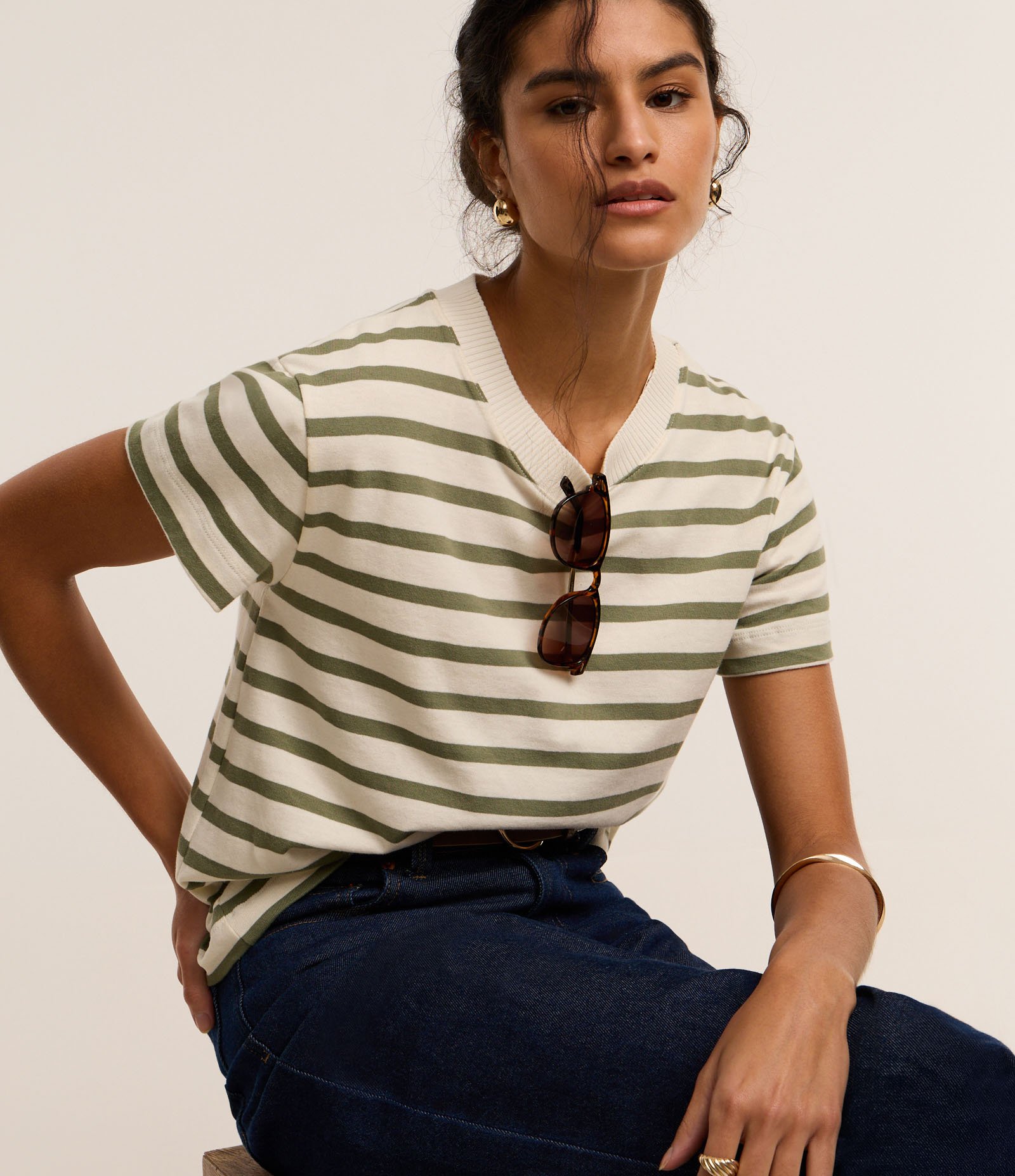 Camiseta Slim em Algodão Listrado com Gola Redonda 6