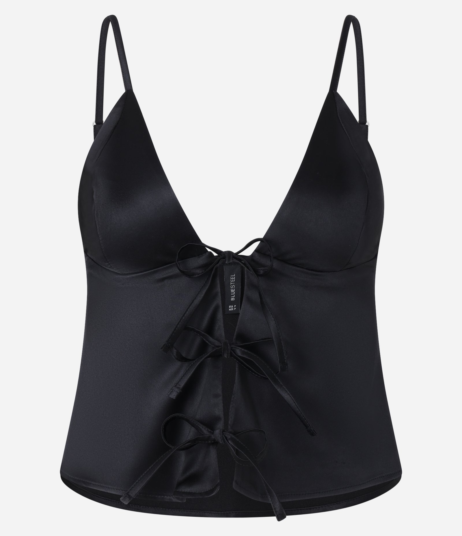 Blusa Acetinada de Alça com Laços Frontais Preto 4