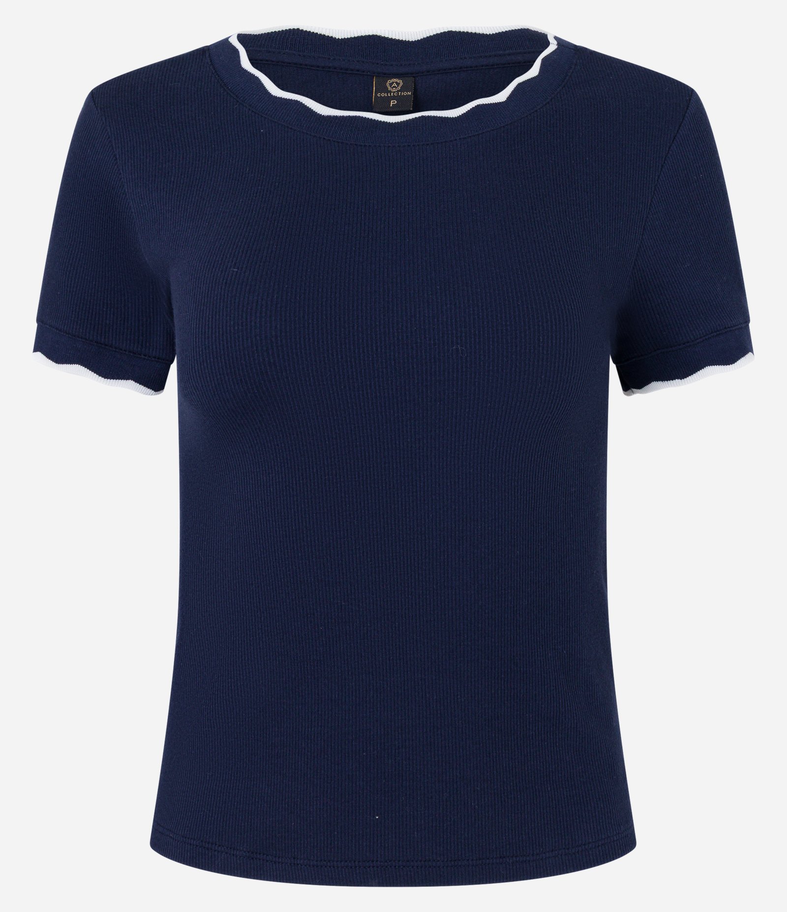 Blusa em Algodão com Gola e Manga Onduladas Azul Marinho 5