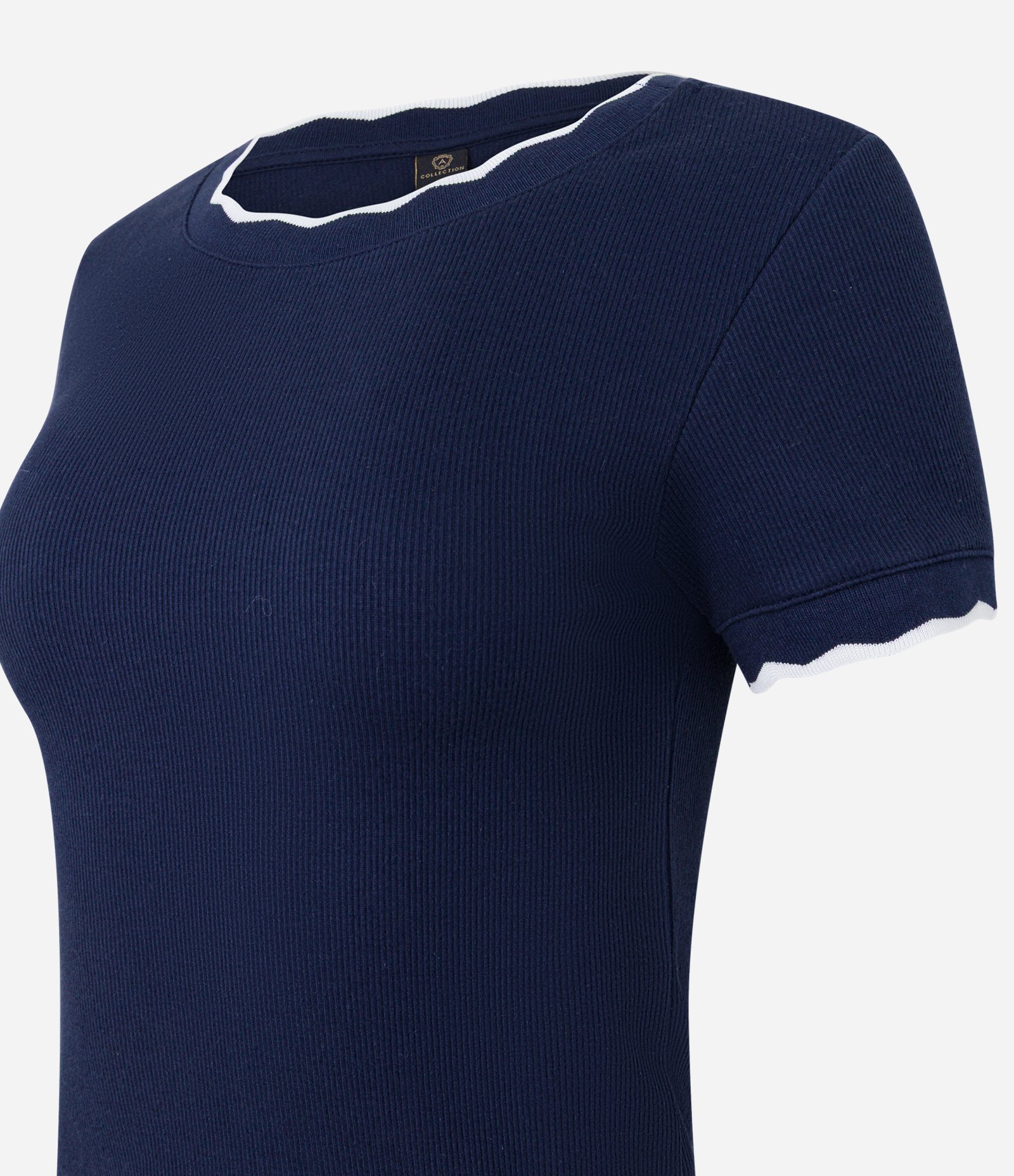 Blusa em Algodão com Gola e Manga Onduladas Azul Marinho 6