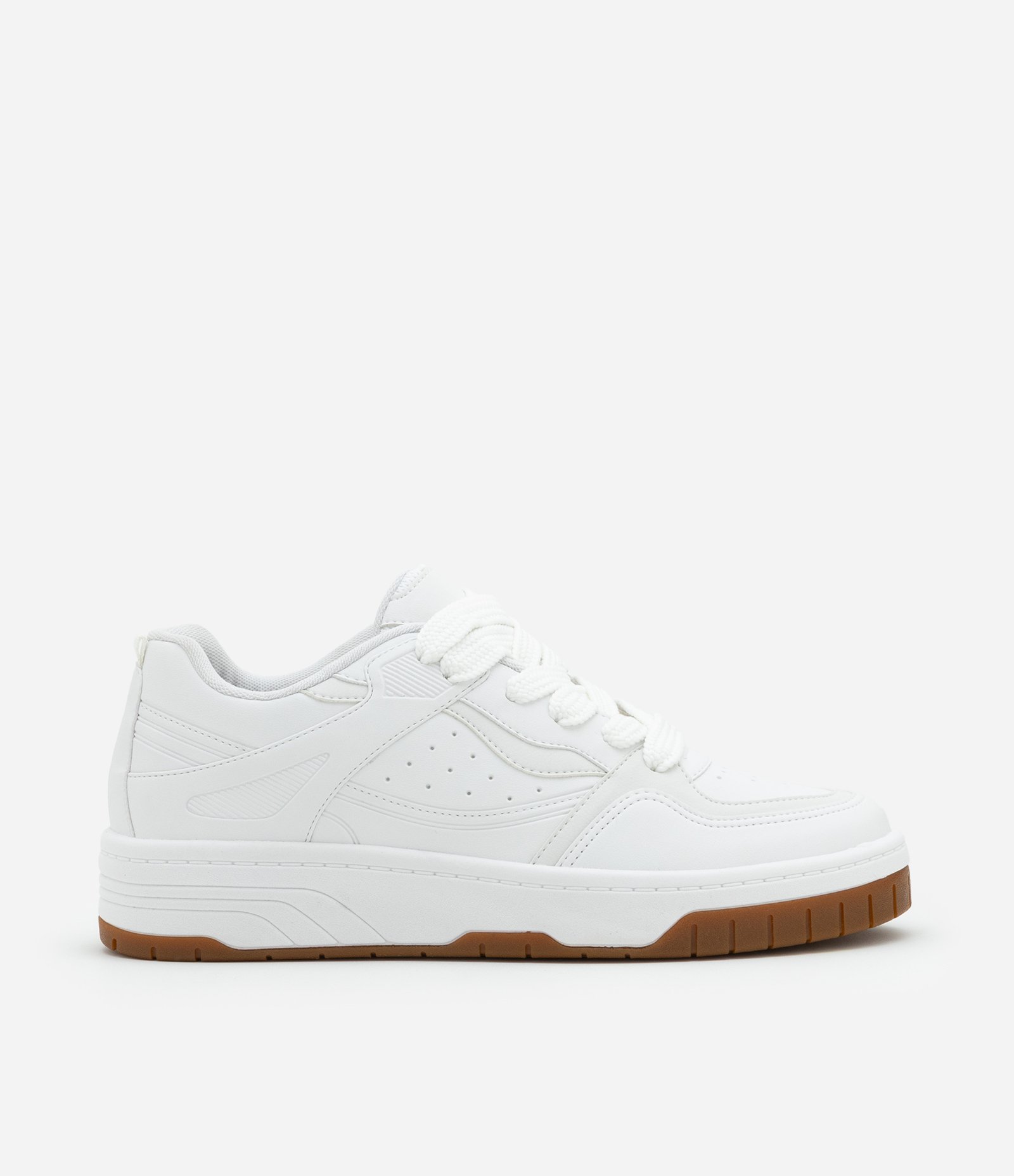 Tênis em PU com Amarração de Cadarço e Detalhes Laterais Branco 1