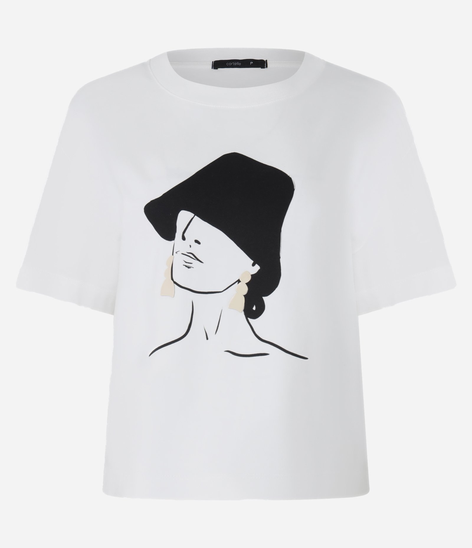 Blusa em Algodão com Estampa Mulher de Chapéu e Brinco Branco 5