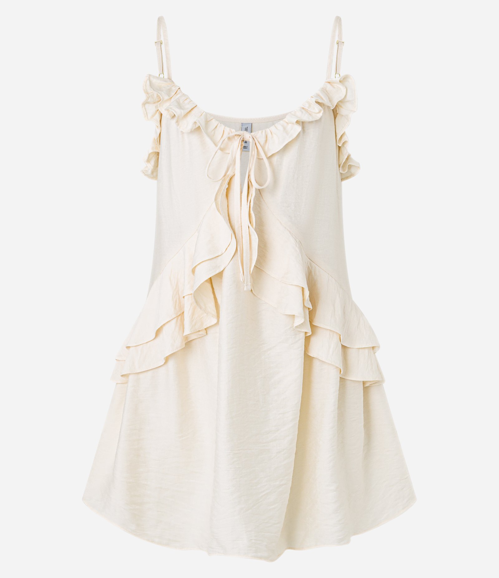 Vestido Curto Boho em Viscose com Babados e Amarração Frontal Bege 6