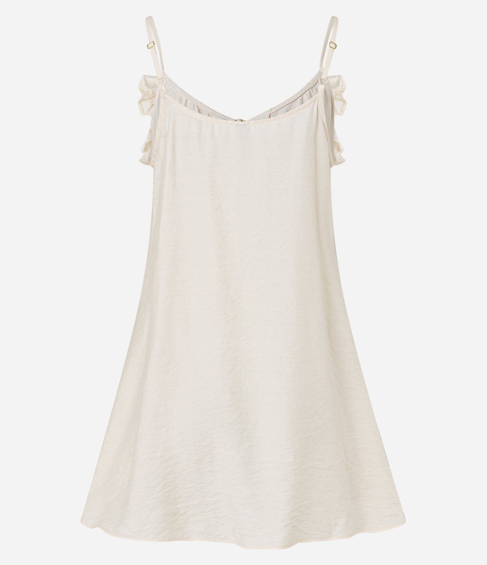 Vestido Curto Boho em Viscose com Babados e Amarração Frontal Bege 7