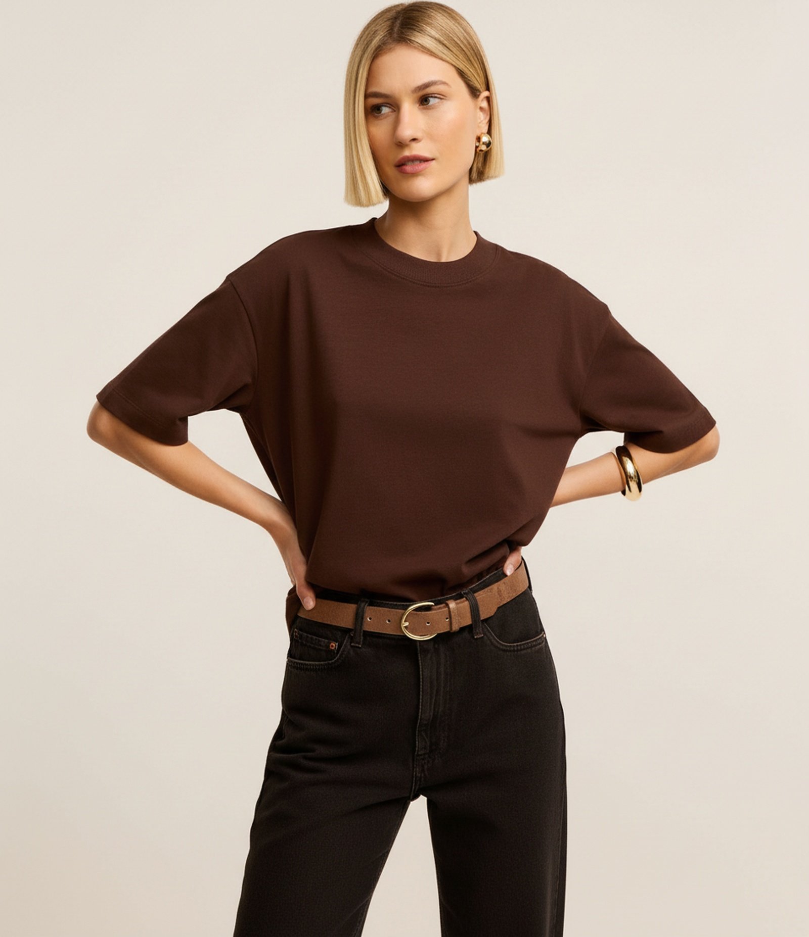 Camiseta Básica Relaxed em Malhão Marrom 6