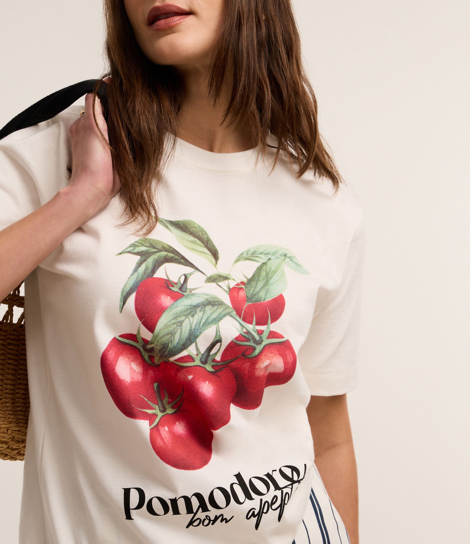 Camiseta em Algodão com Estampa Pomodoro Bom Apetite Branco 3