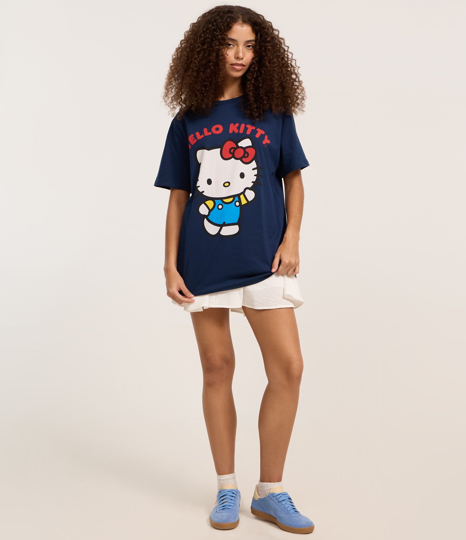 Camiseta Alongada em Algodão com Estampa Hello Kitty Azul Marinho 2