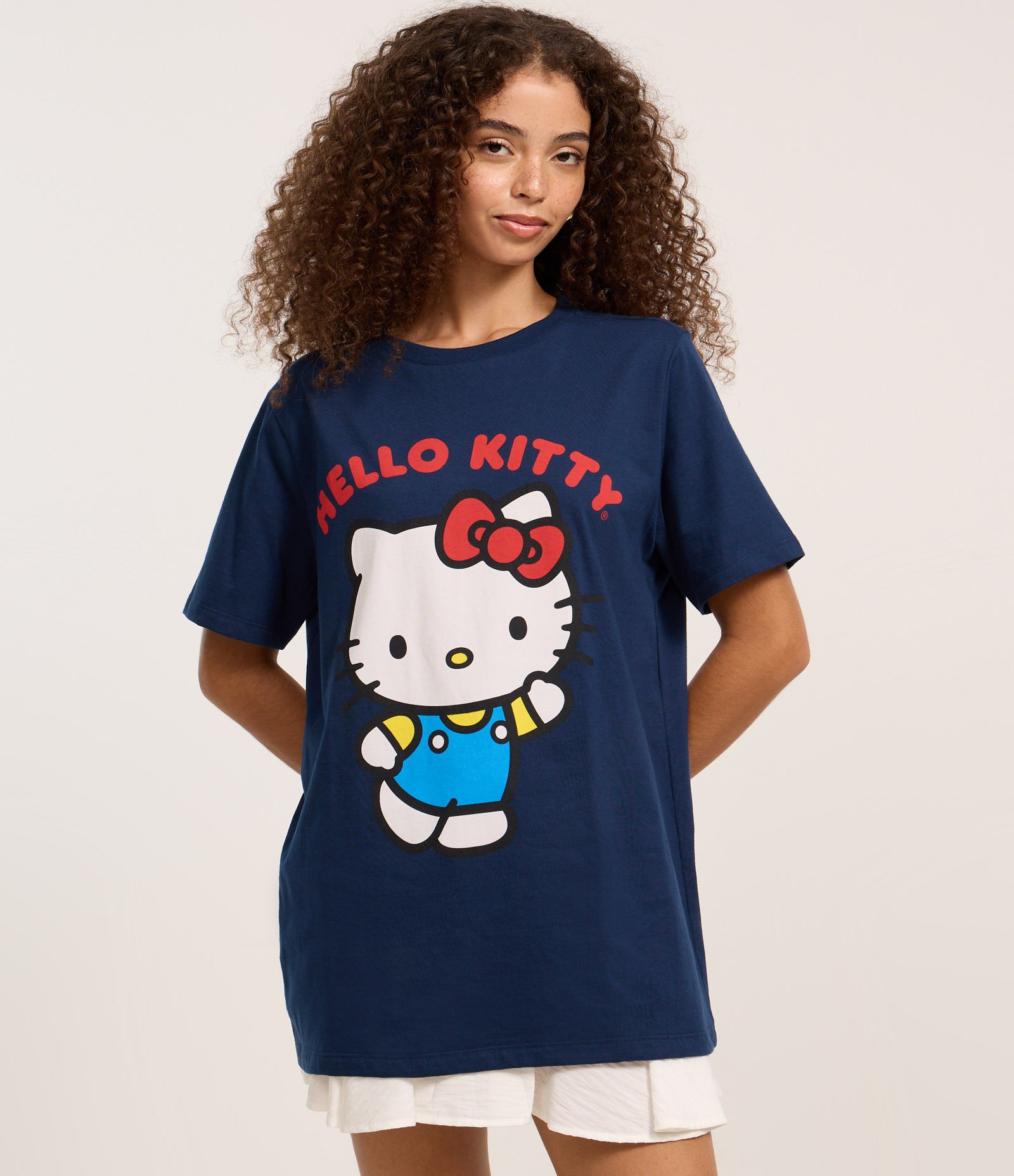 Camiseta Alongada em Algodão com Estampa Hello Kitty Azul Marinho 3