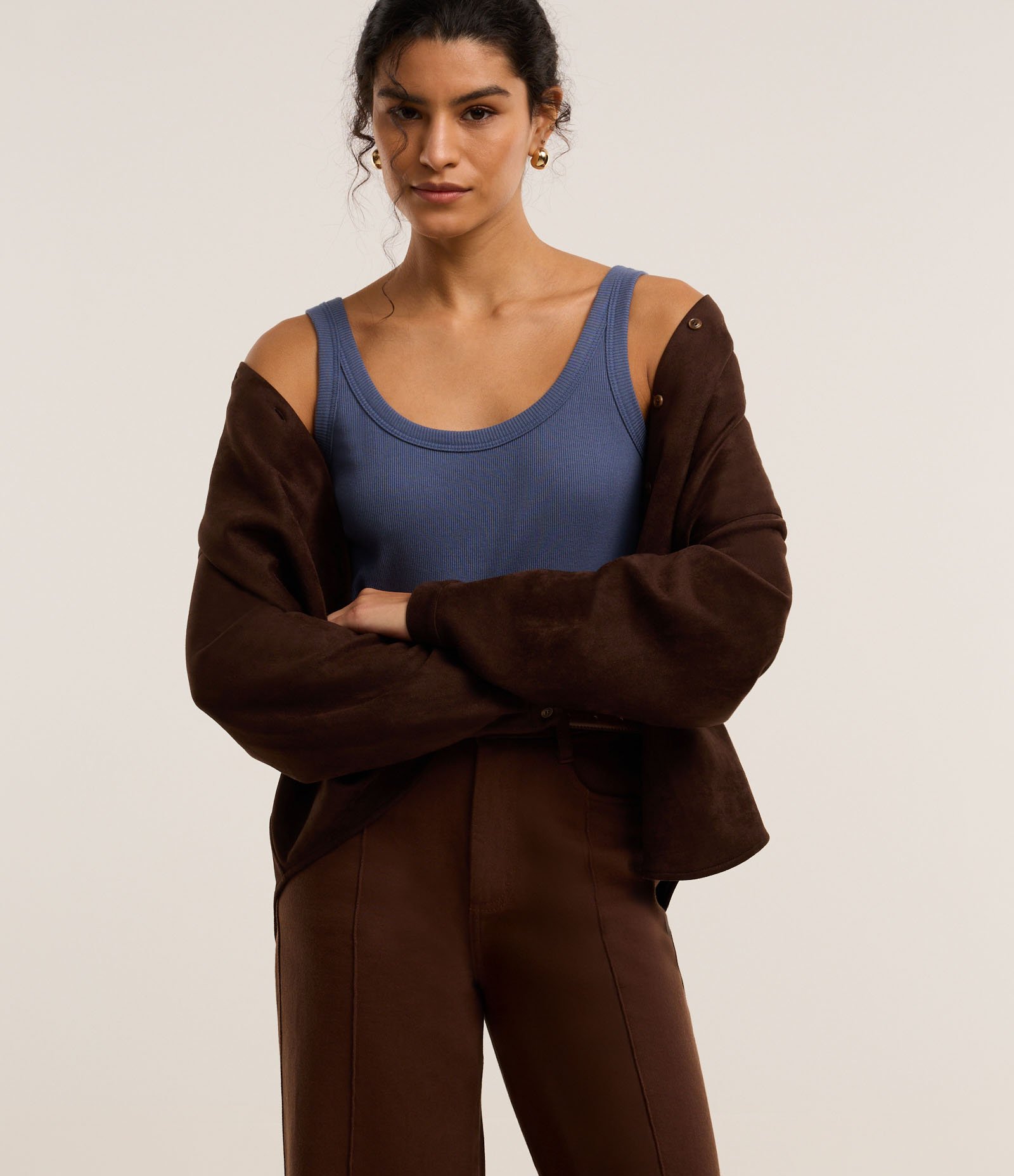 Blusa Regata em Ribana com Decote U Azul 1