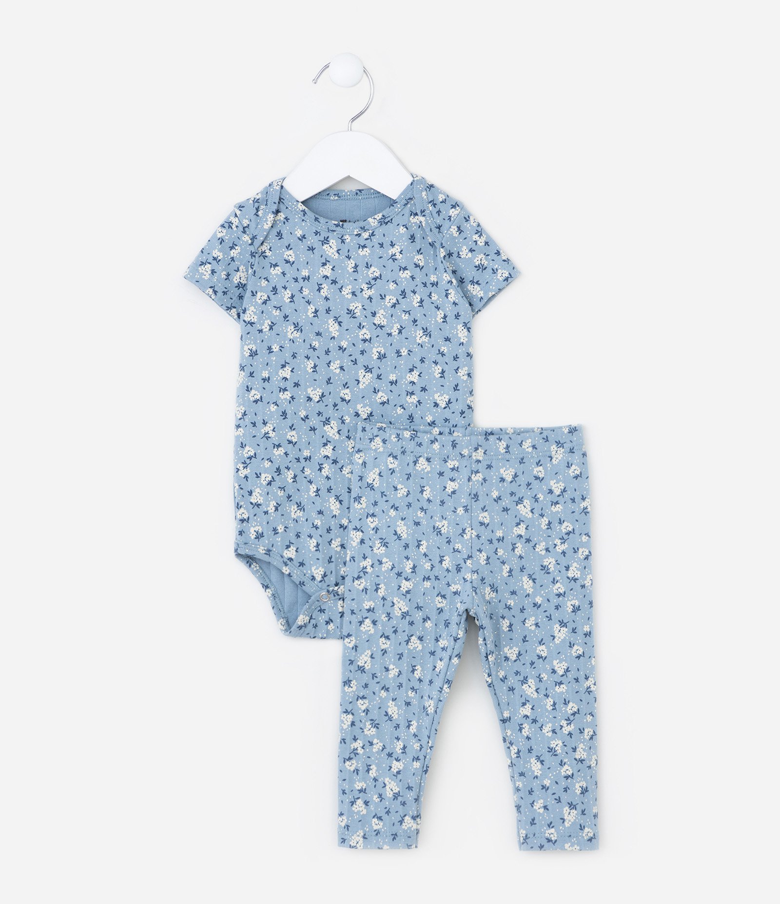 Conjunto Infantil Texturizado com Estampa Floral - RN a 18 meses Azul 1