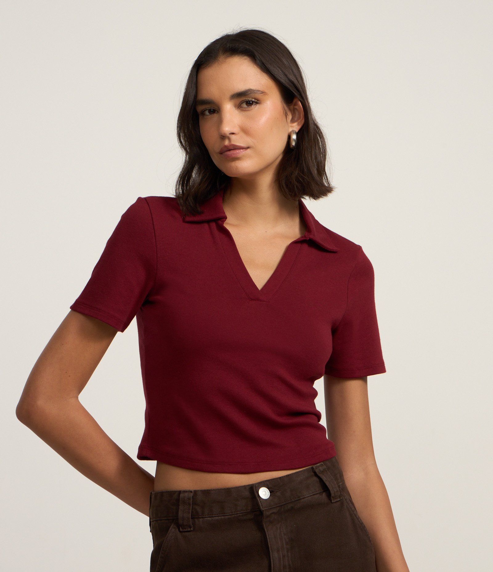Blusa em Ribana com Gola Polo e Manga Curta 1