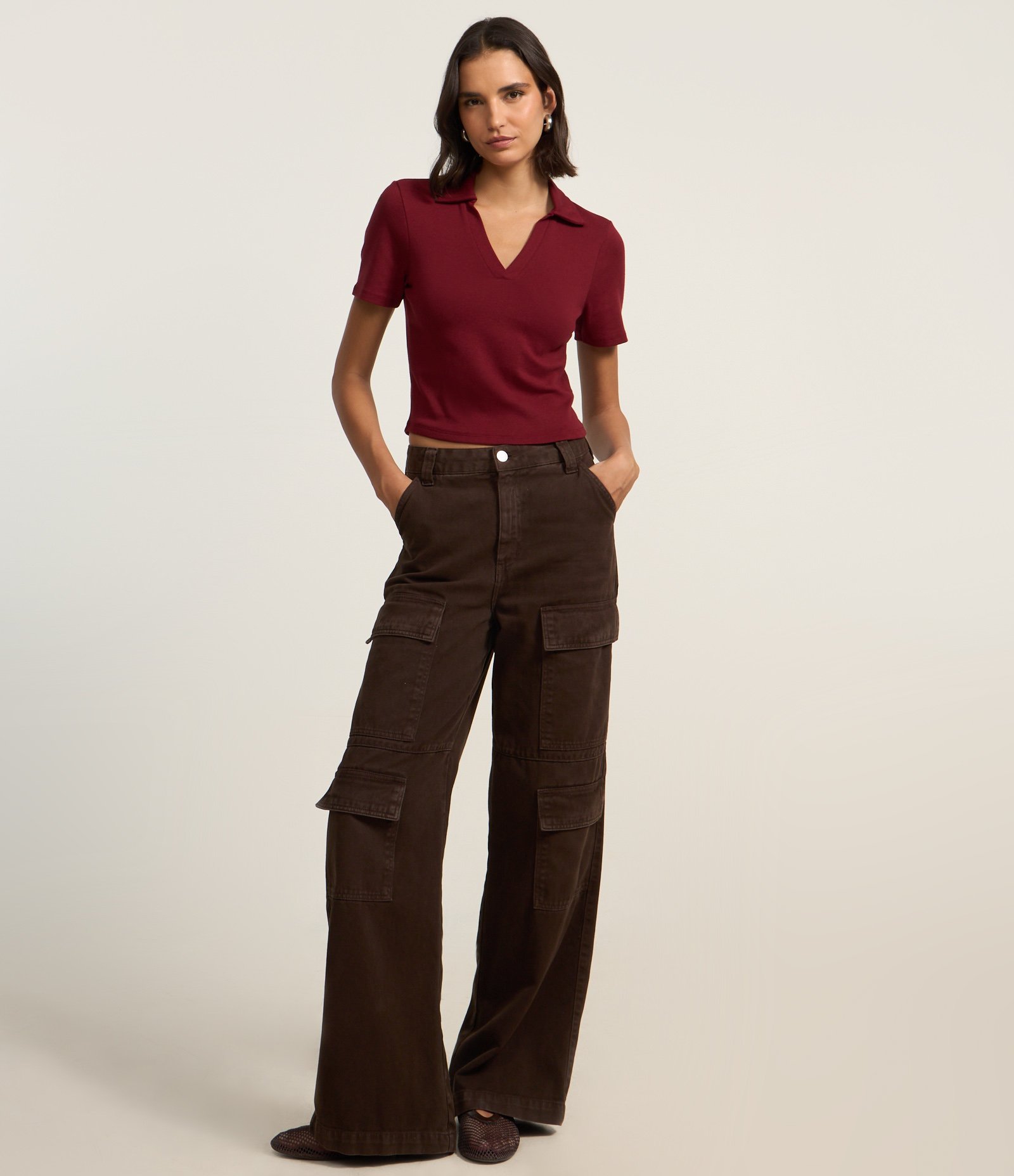 Blusa em Ribana com Gola Polo e Manga Curta 2