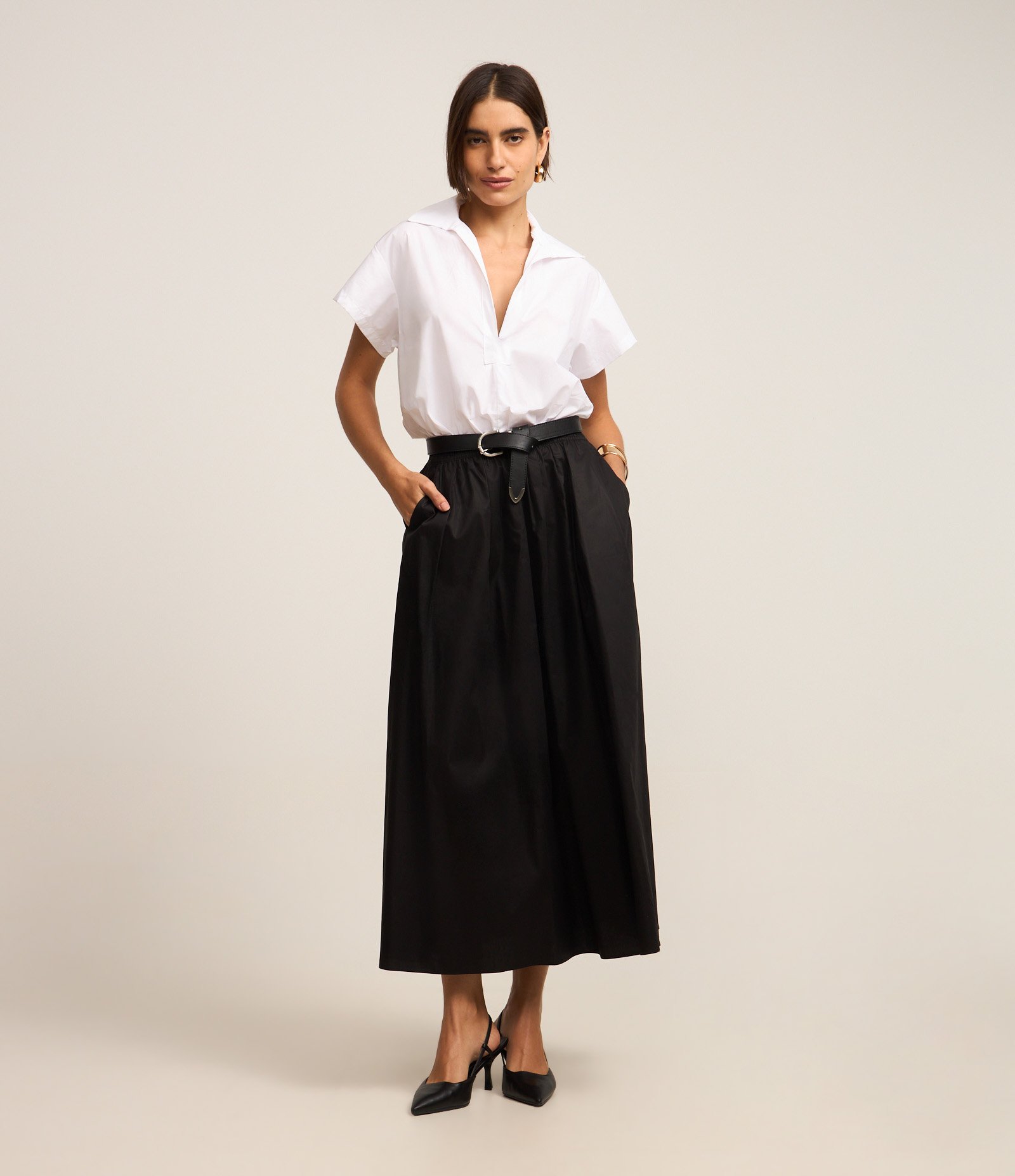 Body Camisa em Tricoline com Decote Profundo Branco 2