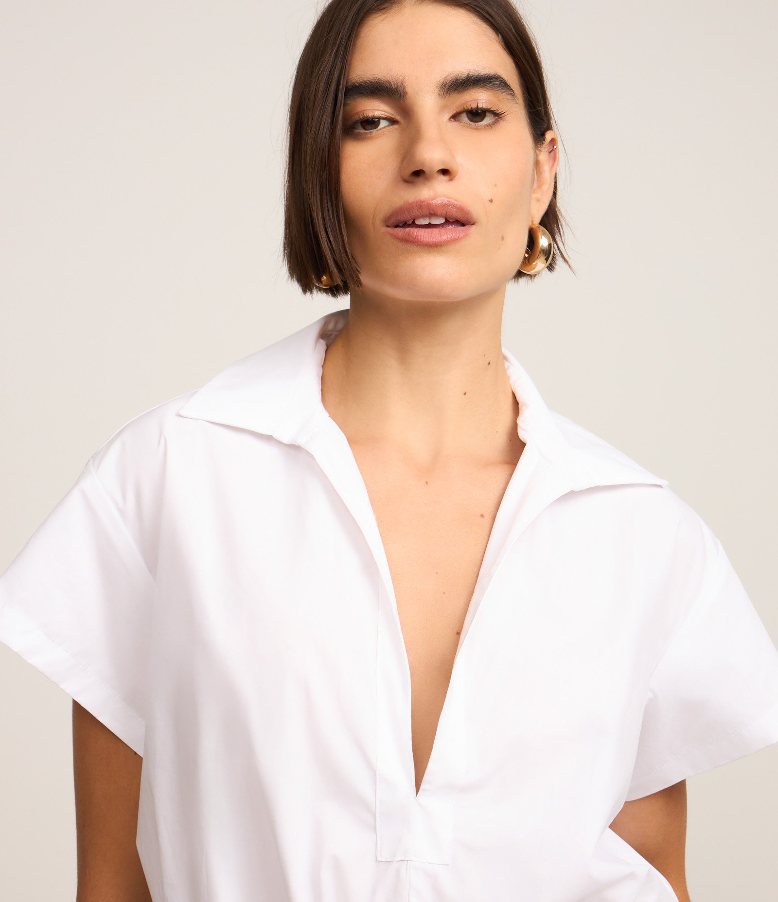 Body Camisa em Tricoline com Decote Profundo Branco 5