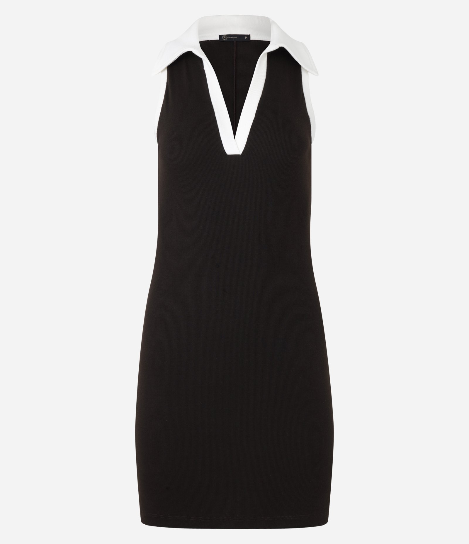 Vestido Curto em Ribana com Gola Polo e Detalhes Contrastantes Preto 5