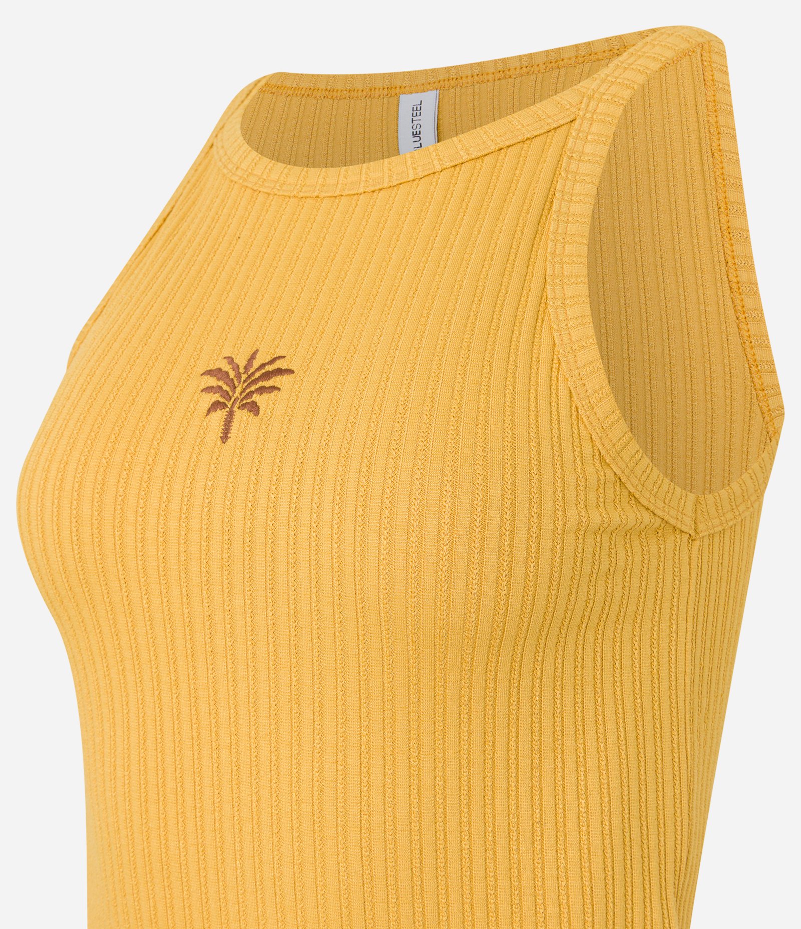 Regata em Viscose Texturizada com Coqueiro Bordado Amarelo 5