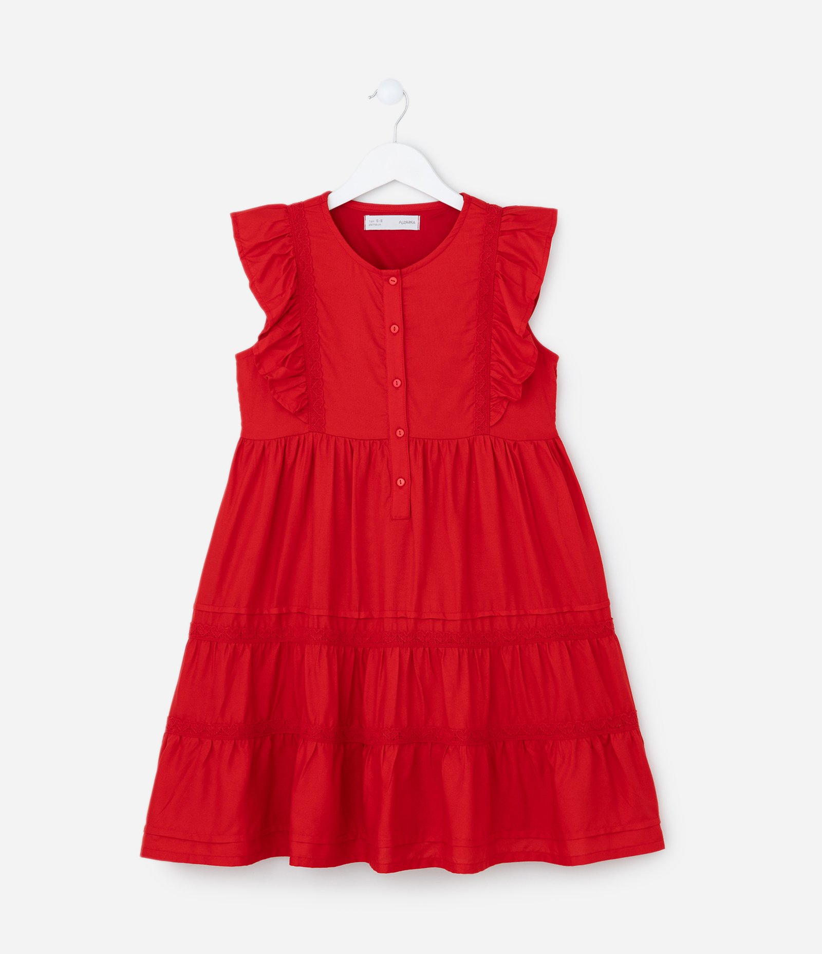 Vestido Infantil com Detalhes em Renda - Tam 5 a 14 Anos Vermelho 2