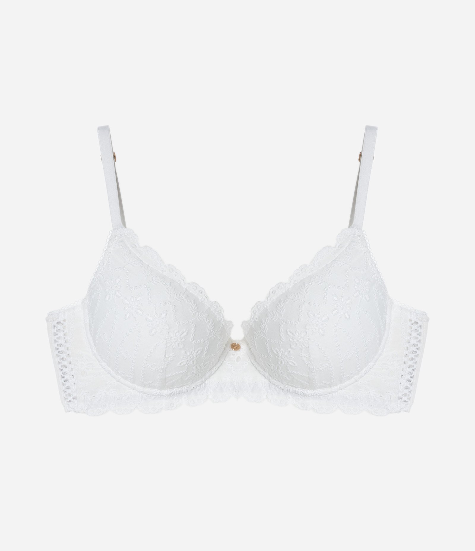 Sutiã Base em Algodão Bordado e Bojo Oco Branco 6