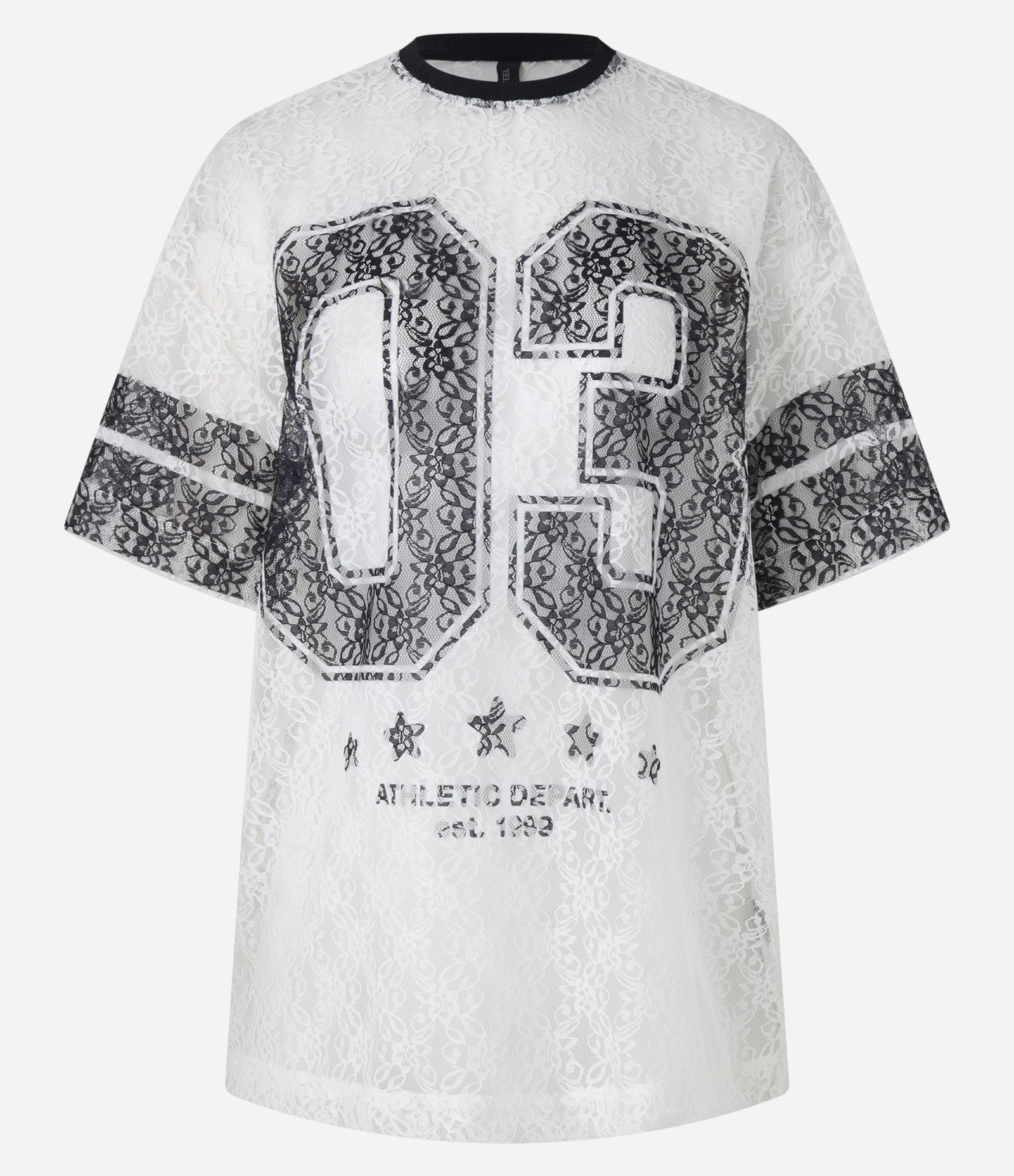 Camiseta Alongada em Renda com Estampa 03 Branco 4