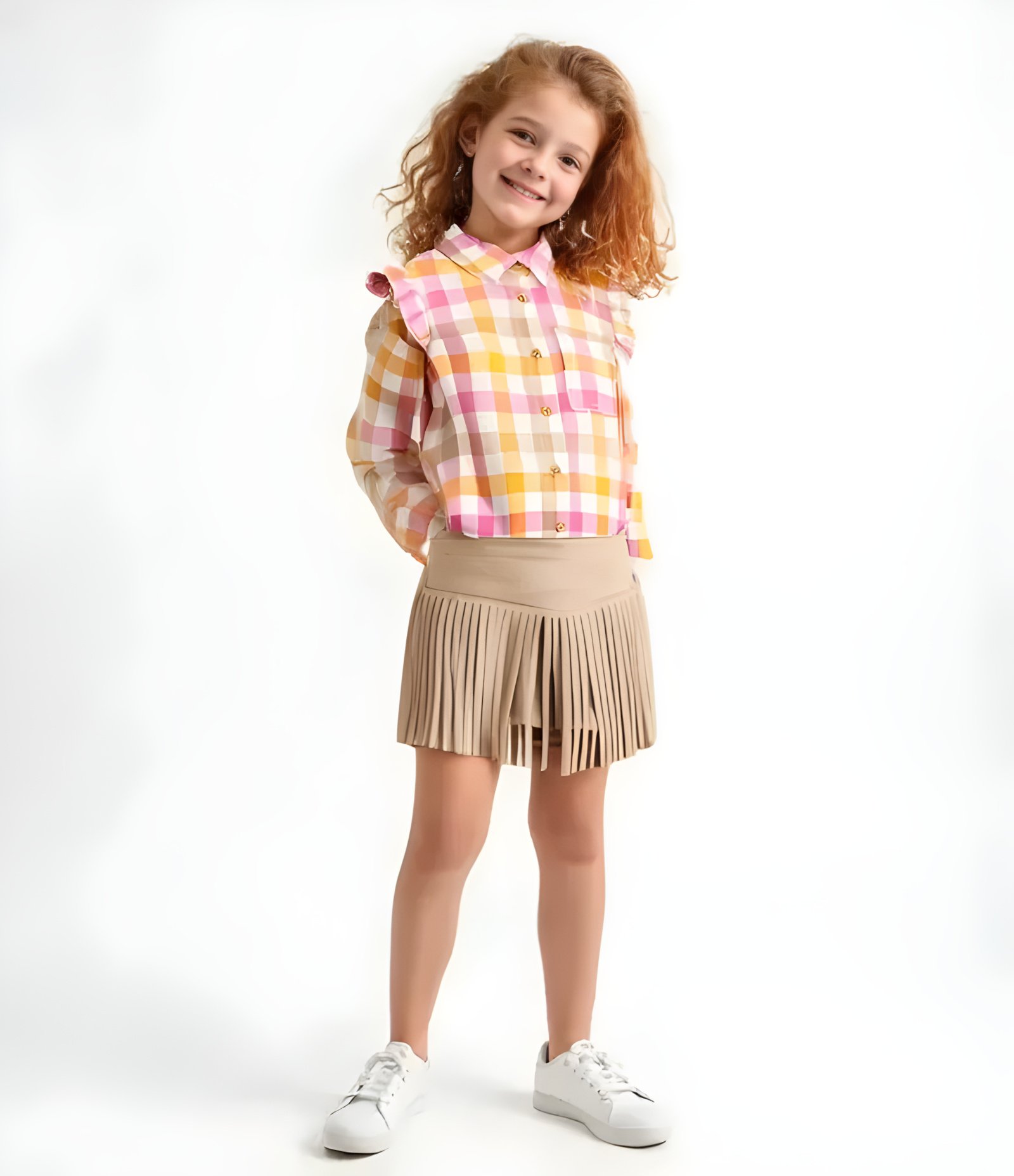 Short Saia Infantil em Suede com Franjinhas - Tam1 a 6 Anos Bege 1