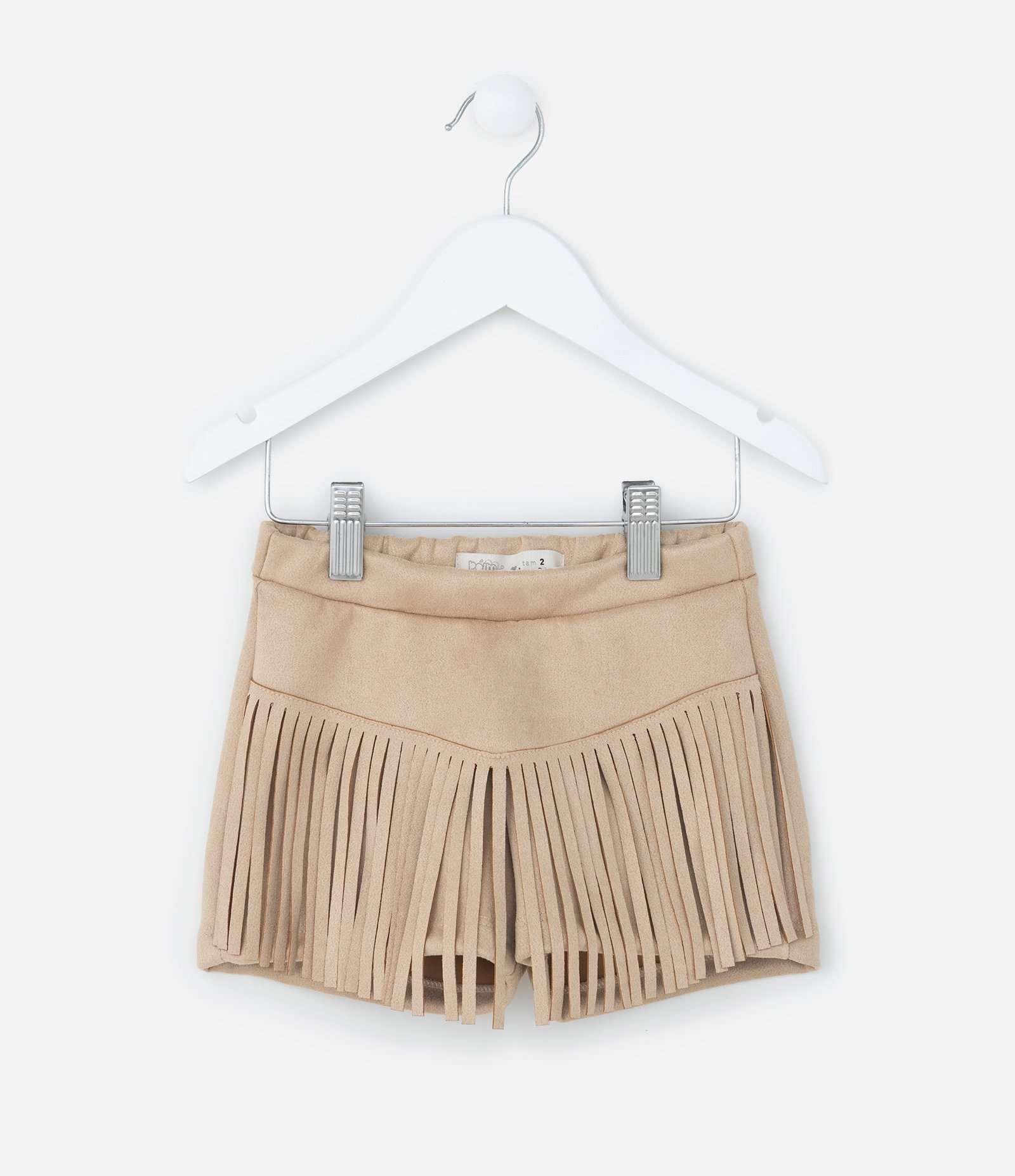Short Saia Infantil em Suede com Franjinhas - Tam1 a 6 Anos Bege 6