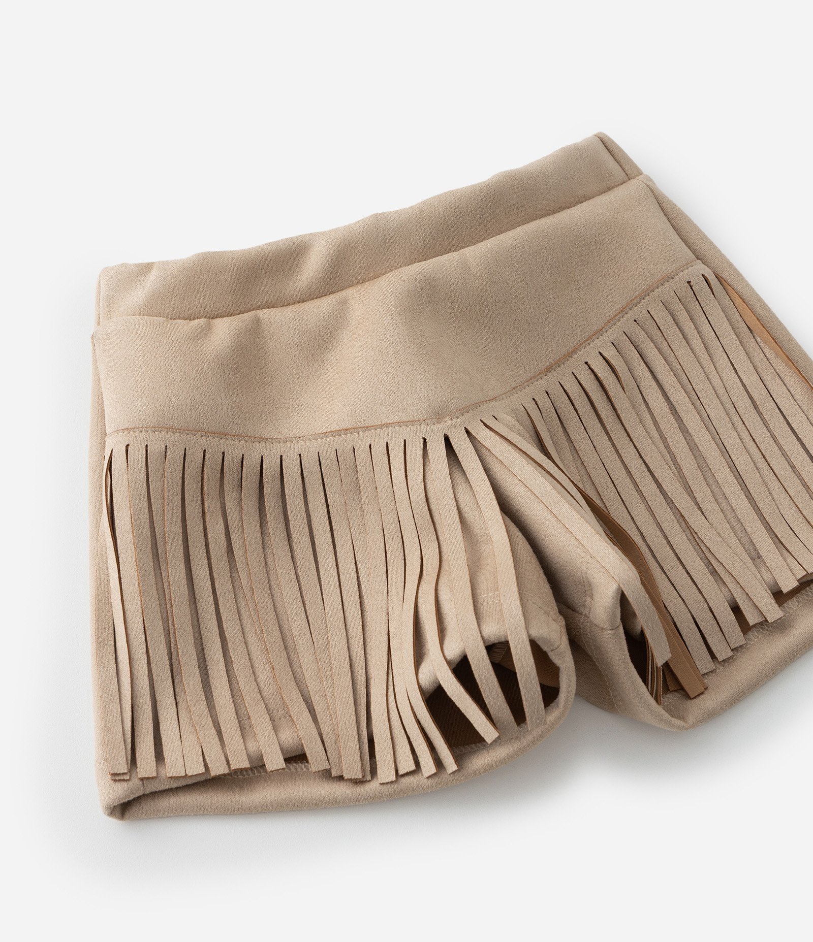 Short Saia Infantil em Suede com Franjinhas - Tam1 a 6 Anos Bege 5