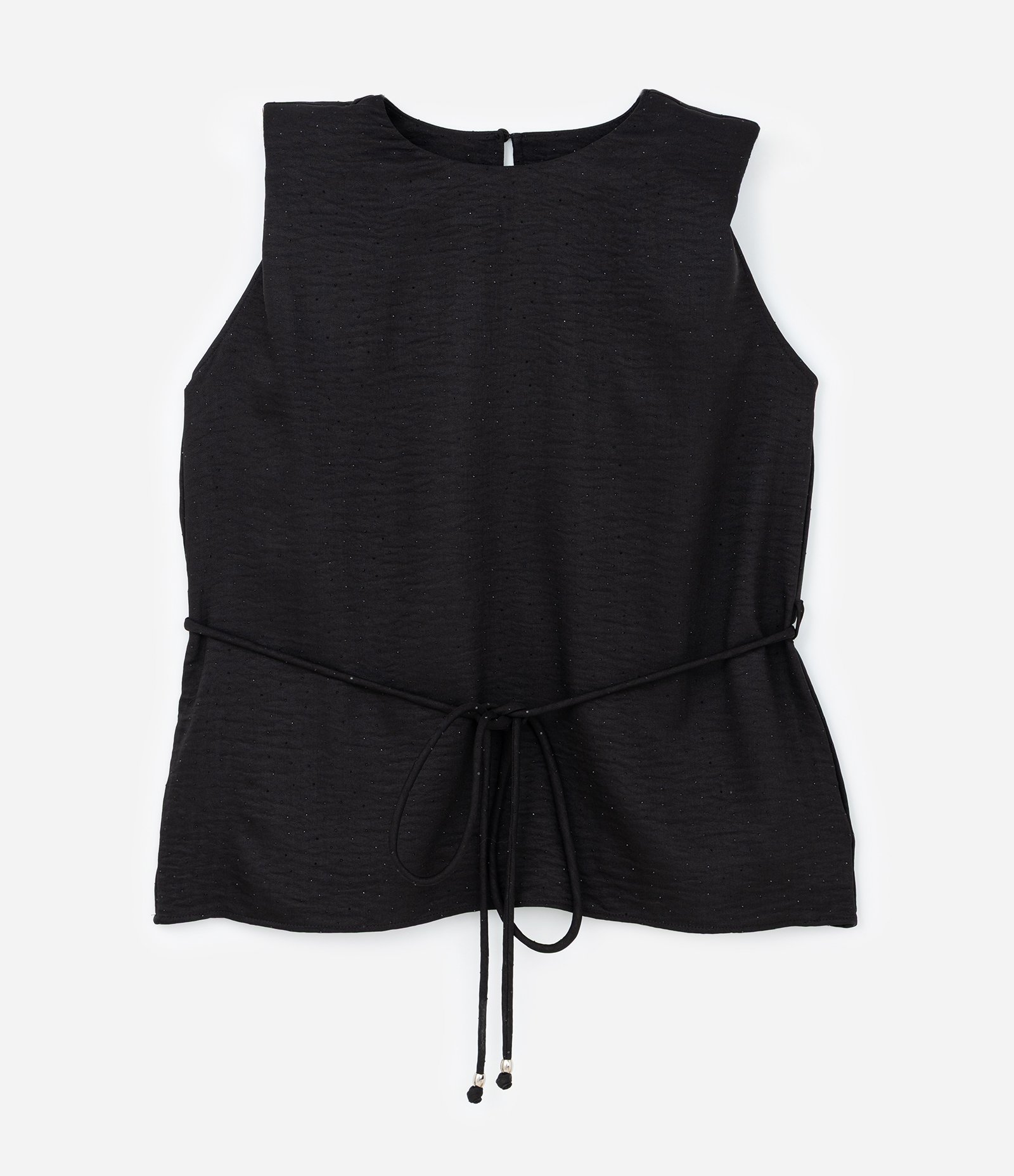 Blusa Regata Alongada em Crepe com Brilhos e Cinto de Amarração Curve & Plus Size Preto 5