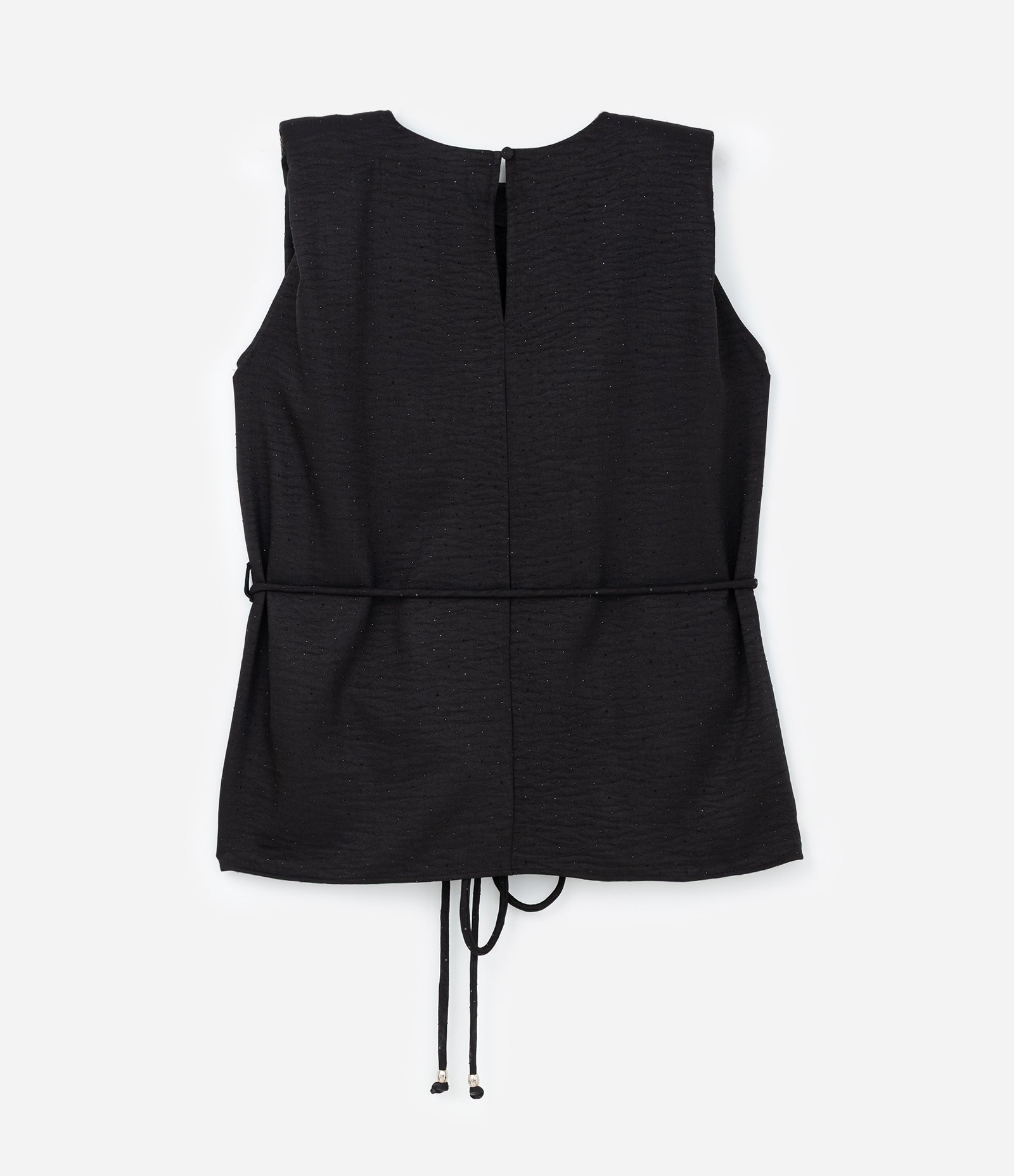 Blusa Regata Alongada em Crepe com Brilhos e Cinto de Amarração Curve & Plus Size Preto 6