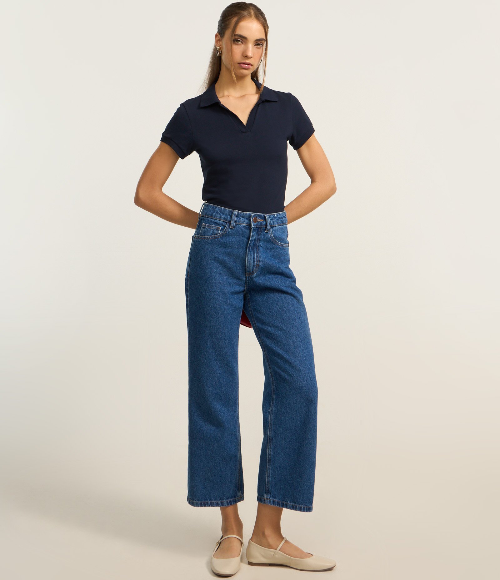 Blusa em Algodão com Gola Polo e Manga Curta Azul Marinho 2