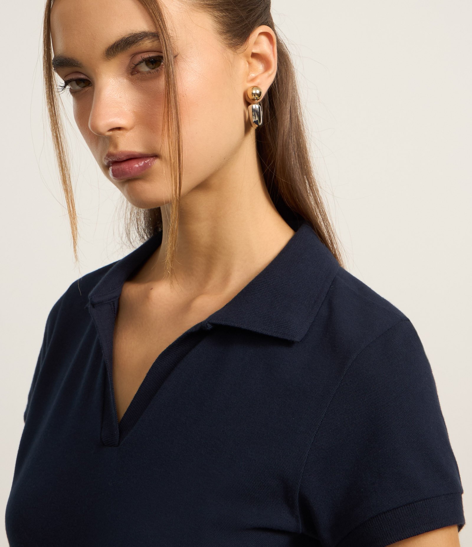 Blusa em Algodão com Gola Polo e Manga Curta Azul Marinho 3